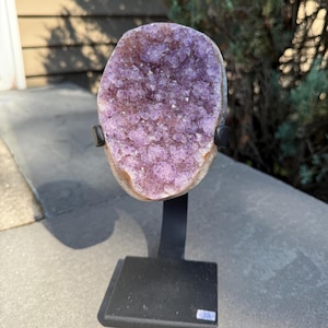 Purple Amethyst Druzy Geode on Stand, Natural Crystal Cluster, Amethyst Decor, Healing Stone, Spiritual Gift, Meditation Crystal, Amethyst