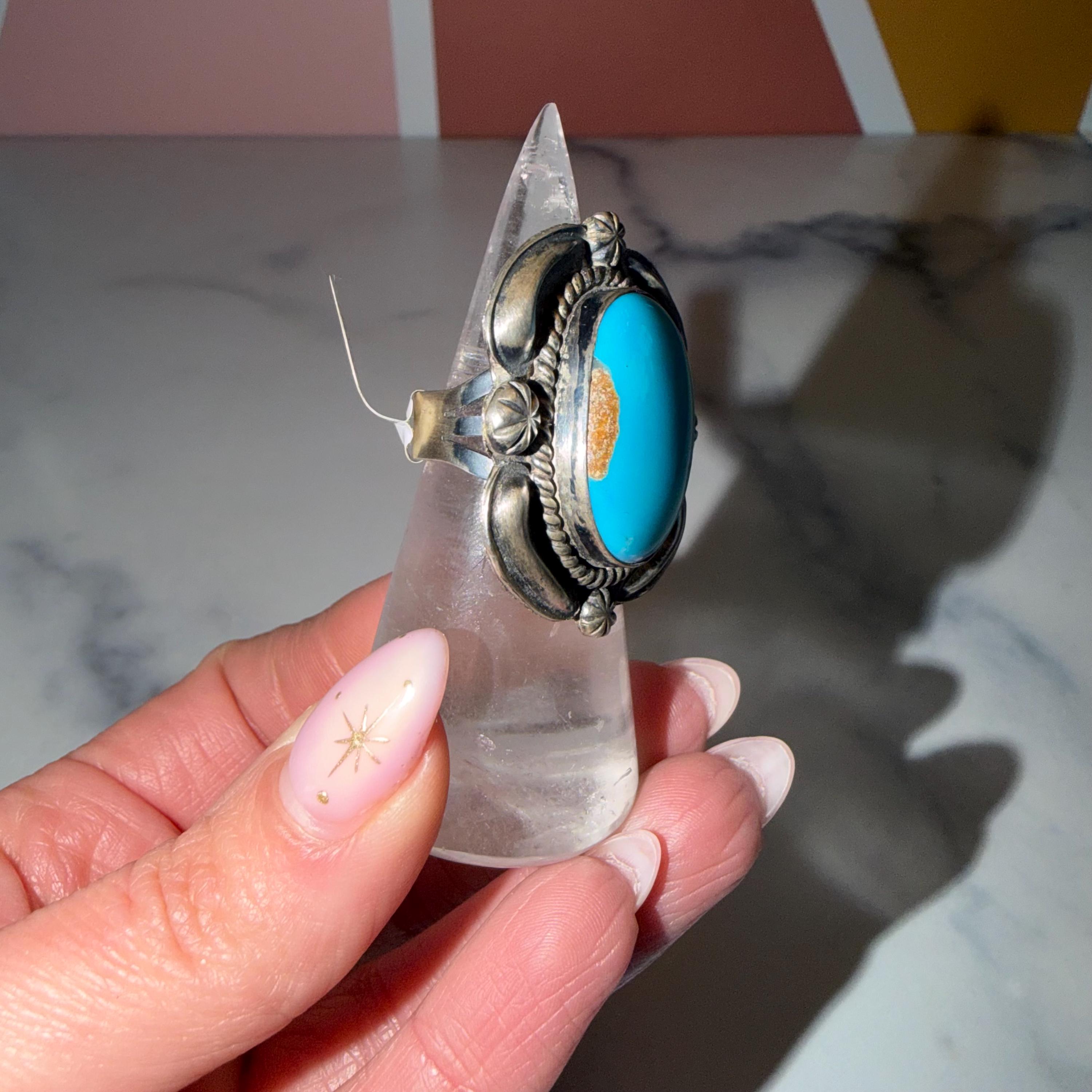Jeff James Kingman Turquoise Ring • Sterling Silver • Size 7.5 • Native Southwestern Statement 5