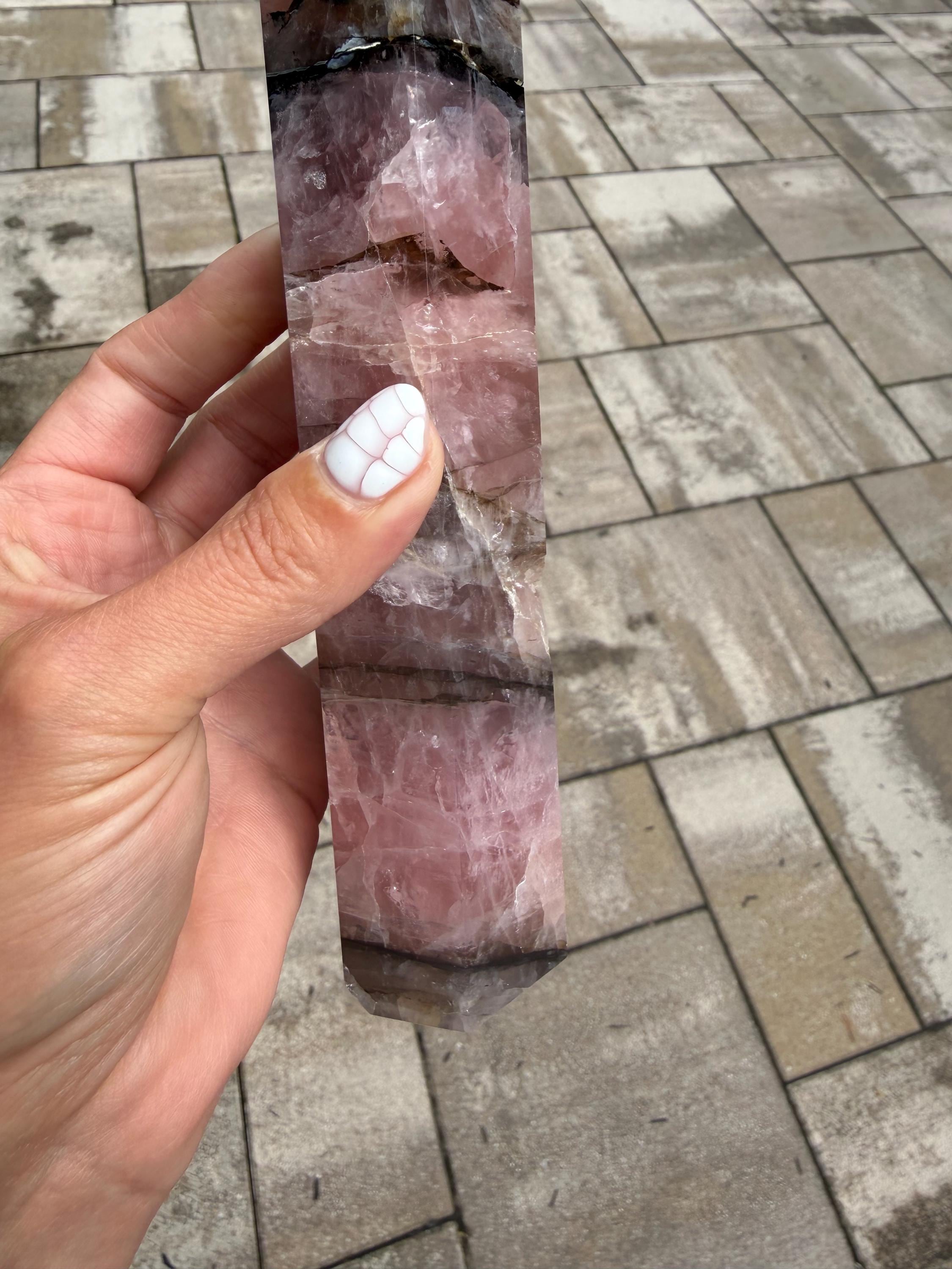 XL Rose Quartz Tower with Black Mineral Inclusions 10