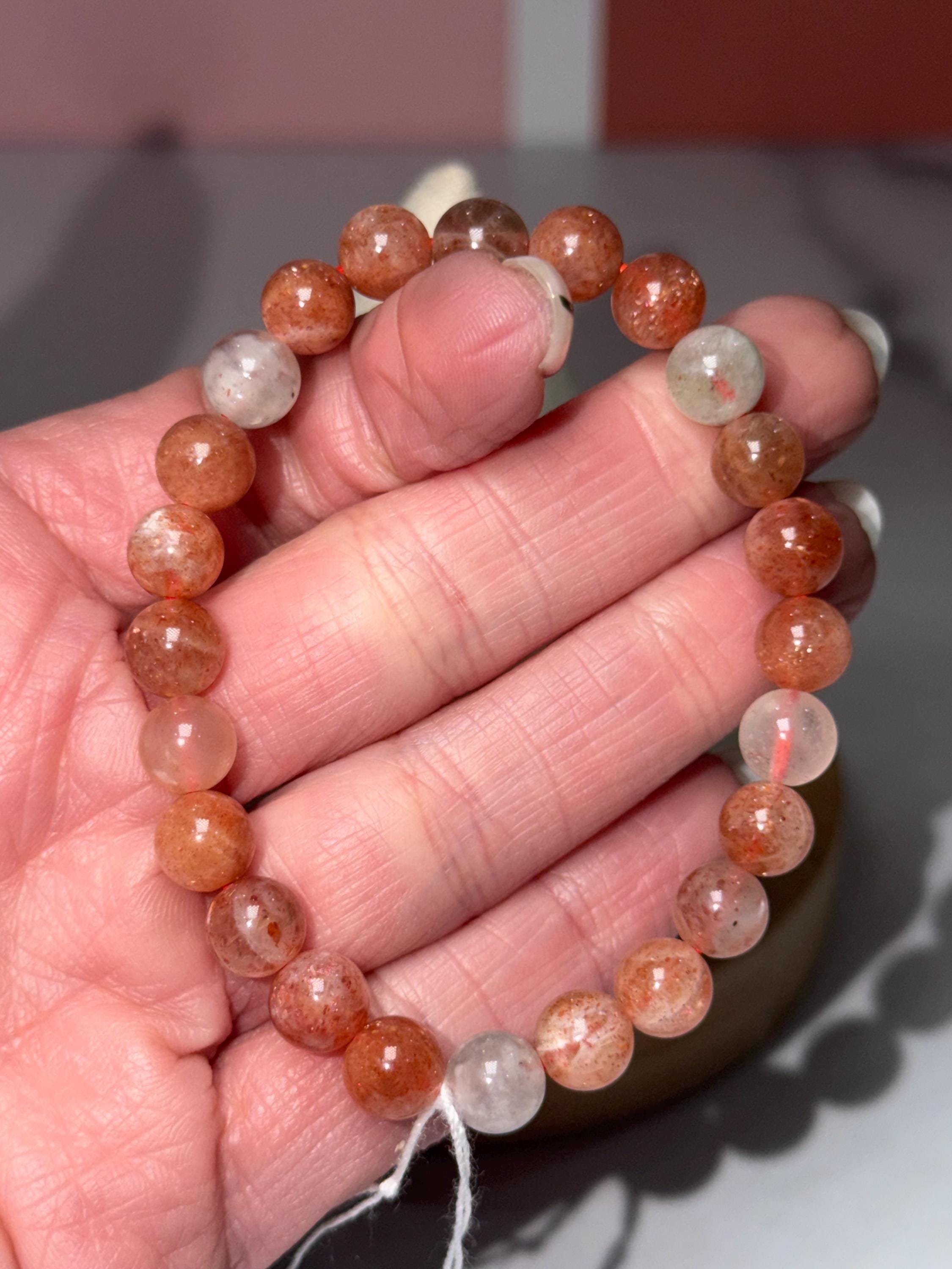 Sunstone & Moonstone Crystal Stretch Beaded Bracelet, Balance Intuition Vitality Gemstone Jewelry (8mm) 3