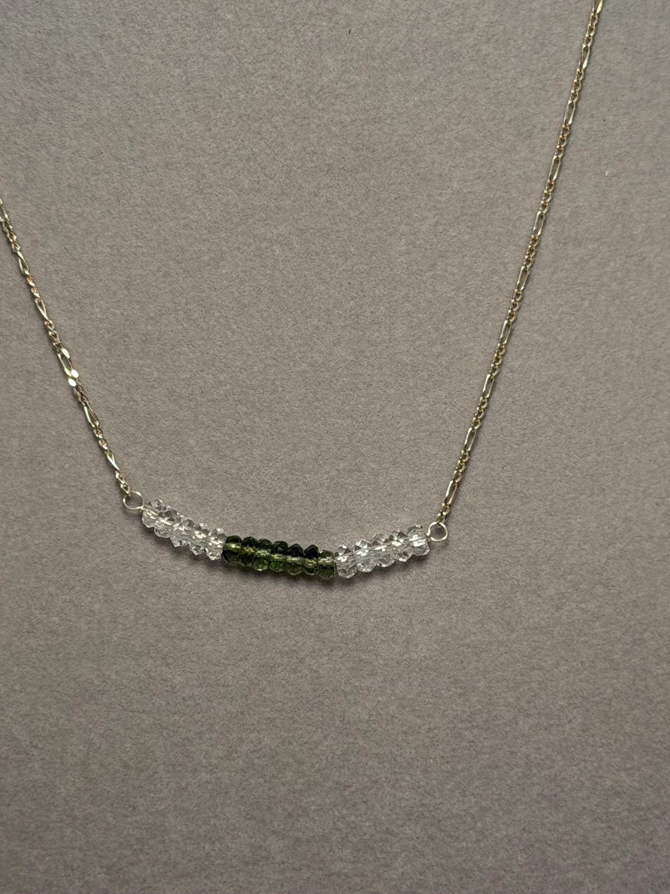 Faceted Moldavite Herkimer Diamond Rondelle Necklace, Sterling Silver Chain (16 Inch + 2 Inch Extender) 3