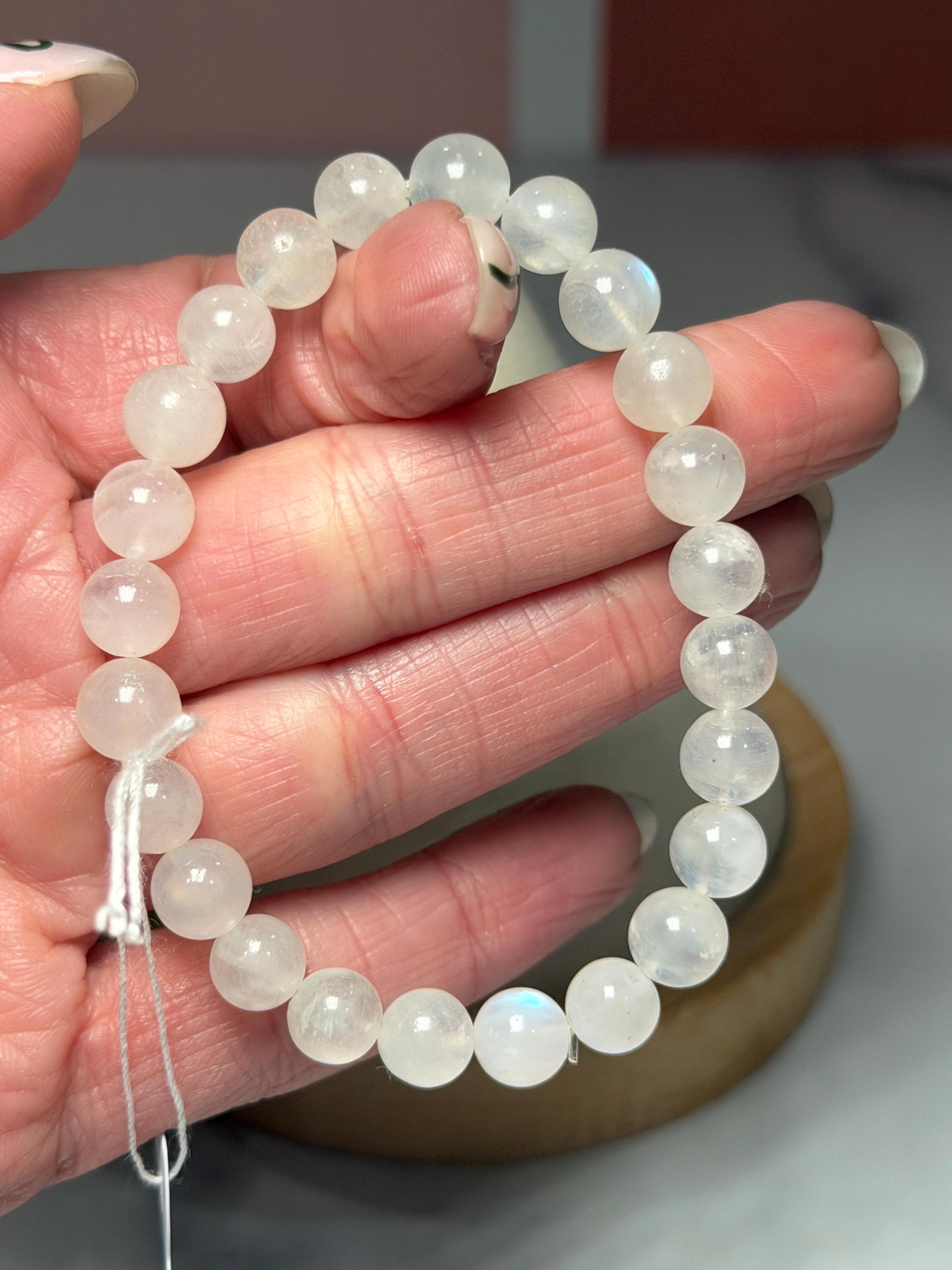 Flashy White Moonstone Beaded Bracelet • Crystal Healing Jewelry • Intuition & Feminine Energy 6