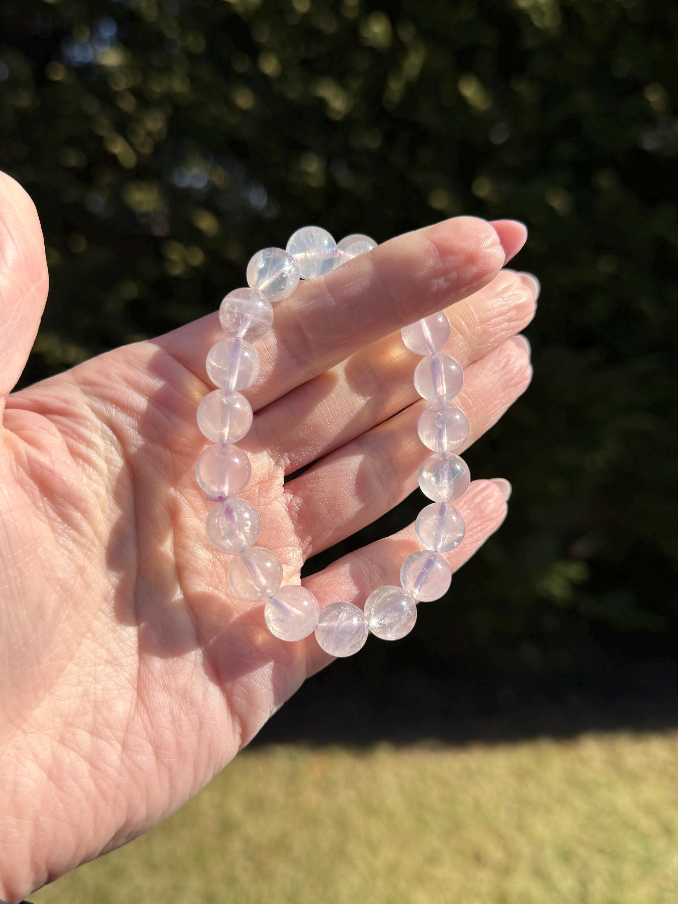 Rose Quartz Crystal Stretch Beaded Bracelet • Love Stone Heart Chakra Jewelry (10mm)