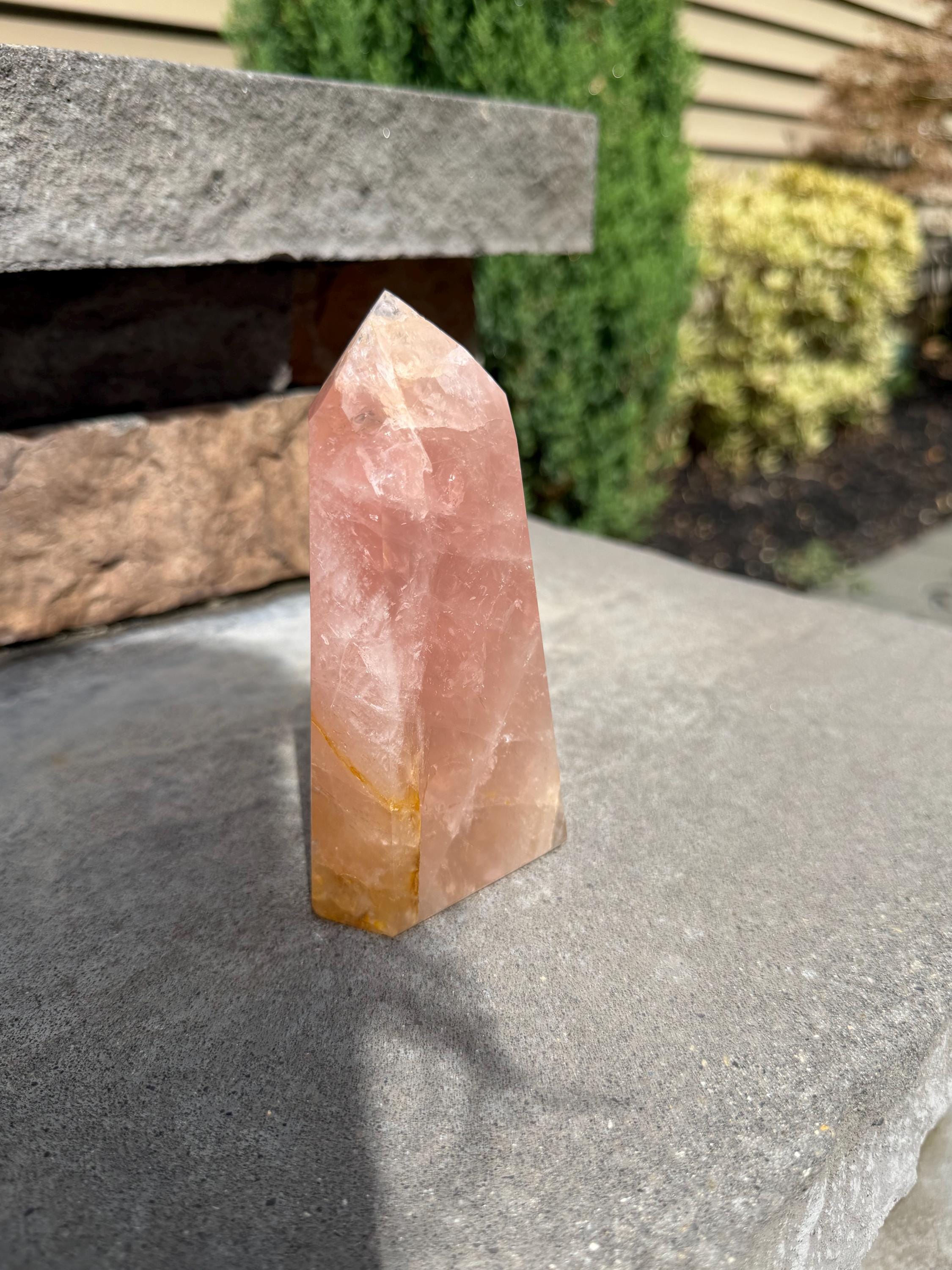 Rose Quartz & Golden Healer Tower from Brazil: Polished Quartz Point 13