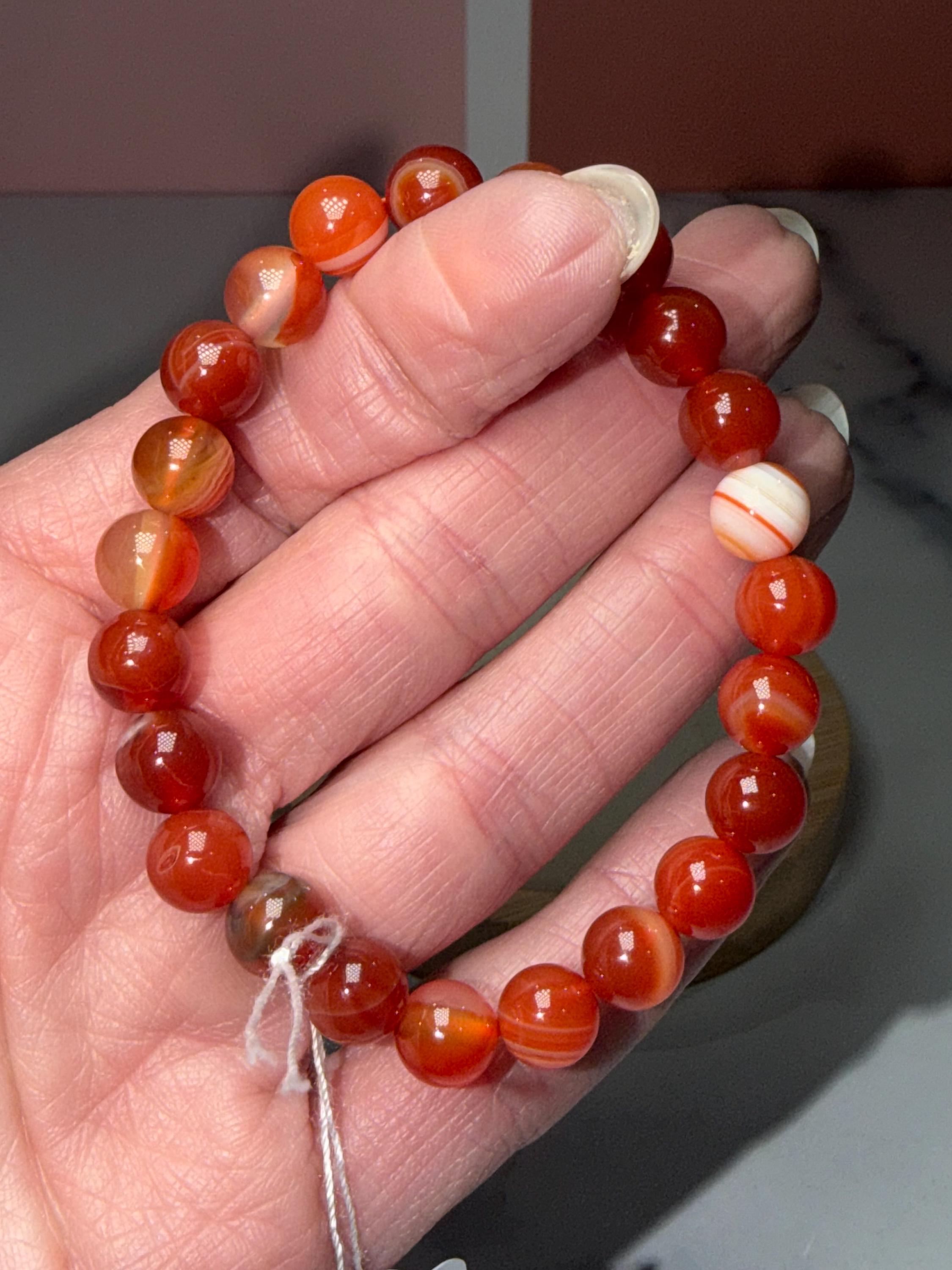 Carnelian Crystal Stretch Beaded Bracelet, Bold Energy, Confidence Jewelry (8.3mm) 4