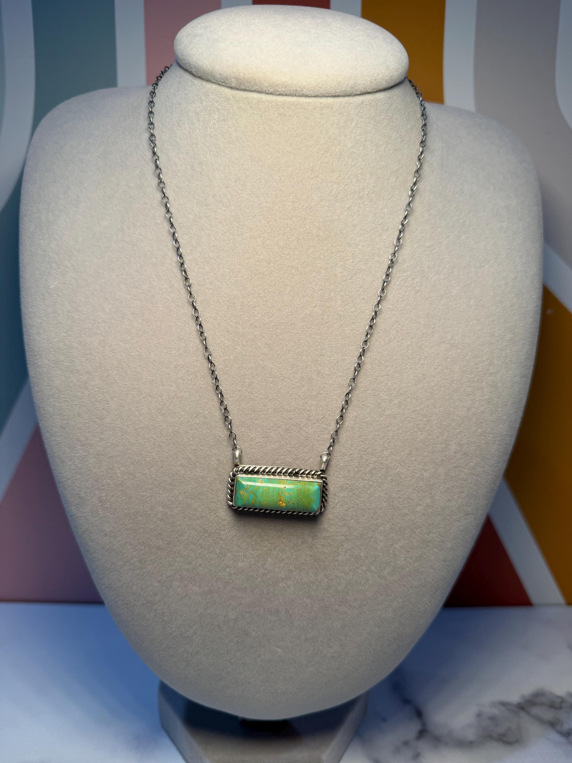 Donovan Skeets Kingman Turquoise Bar Necklace, Sterling Silver Southwest Stamped 925 2