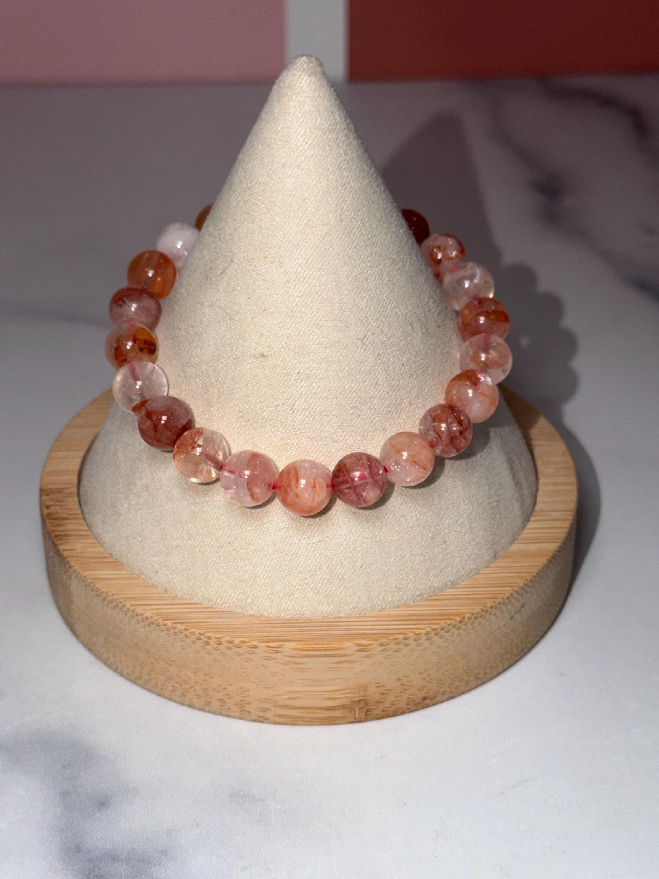 Fire Quartz Stretch Beaded Bracelet, Hematoid Quartz, Root Chakra Gemstone Jewelry, Energy Balance (8.5mm) 3