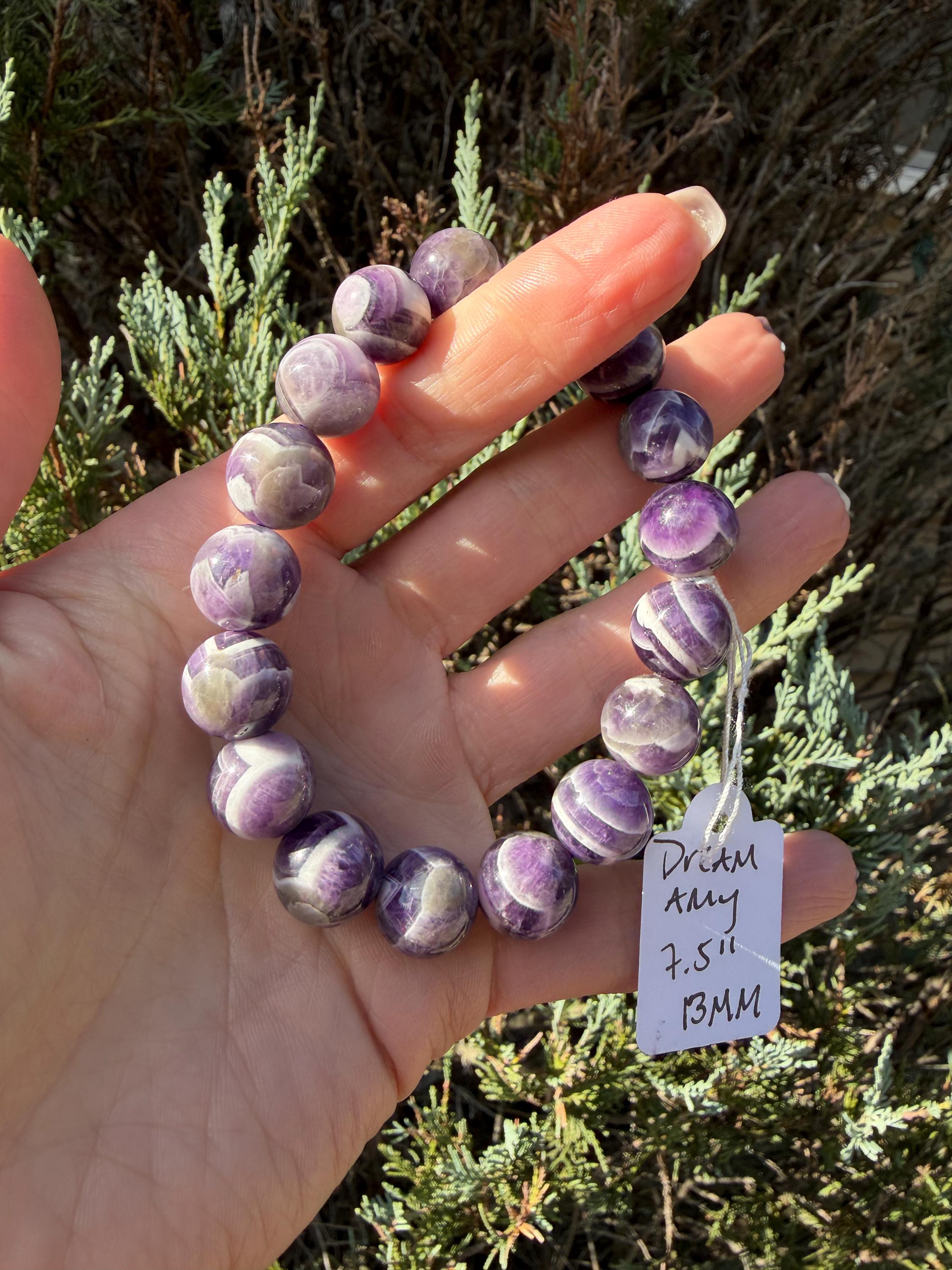 Chevron Dream Amethyst Smoky Quartz Bracelet • 13mm Beaded Crystal Jewelry • Intuition Clarity 3