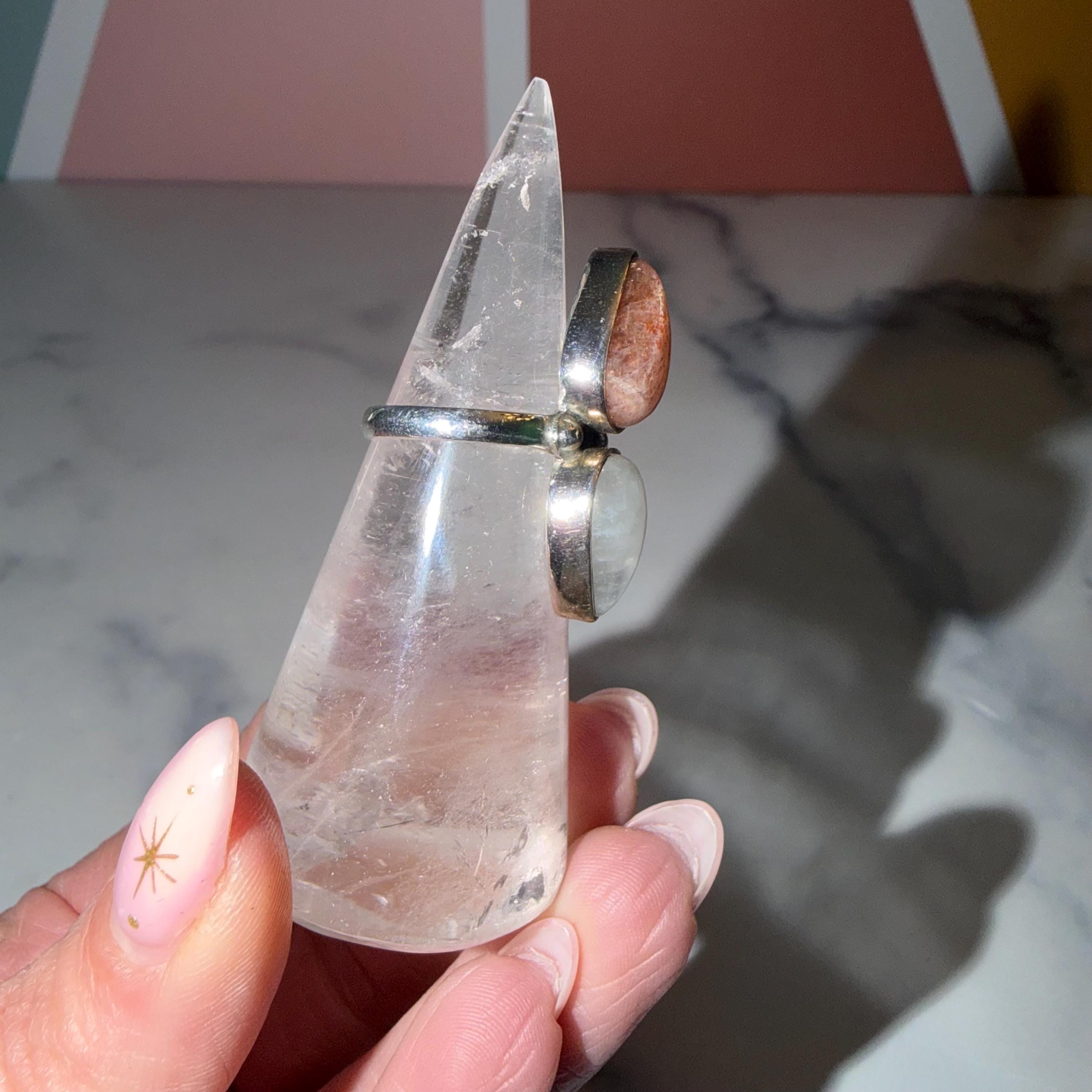 Sunstone & Moonstone Ring • 925 Sterling Silver • Size 6.25 • Celestial Gemstone Statement Ring • Boho Jewelry 5