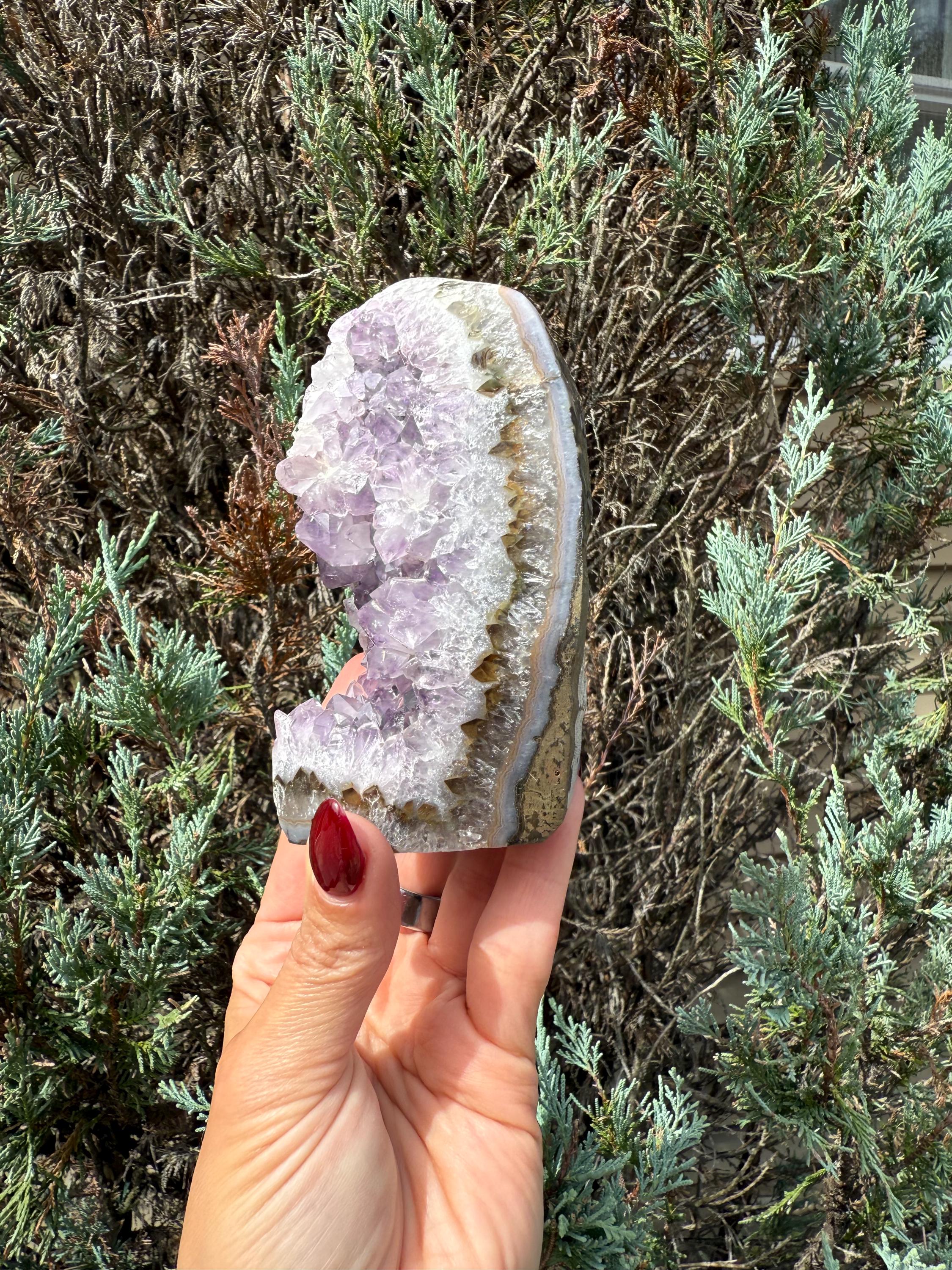 Purple Amethyst & Agate Druzy Cut Base • Banded Crystal Geode • Home Decor • Healing Mineral Specimen 4