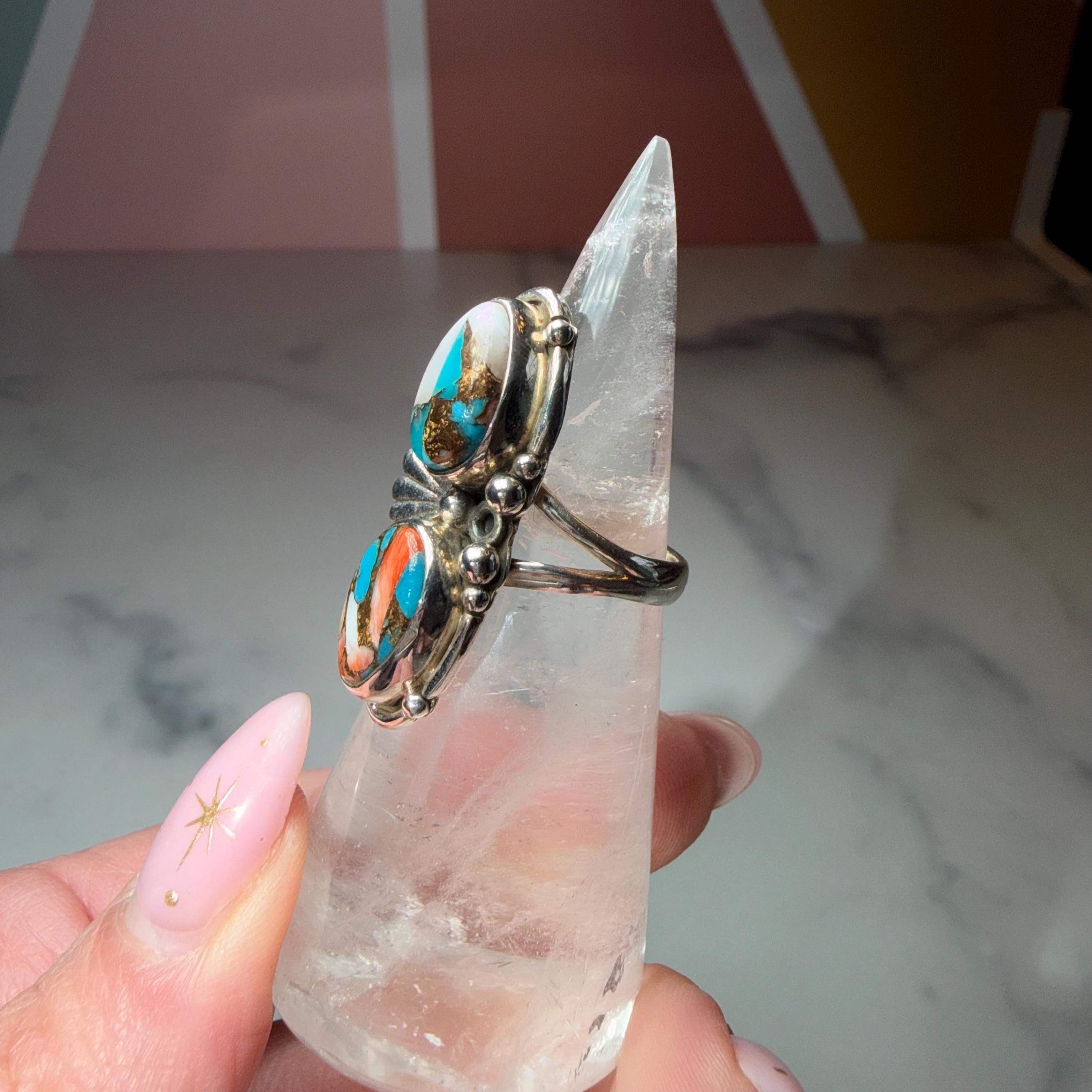 Spiny Oyster Turquoise Sterling Silver Statement Ring Size 7 Southwestern Style 4