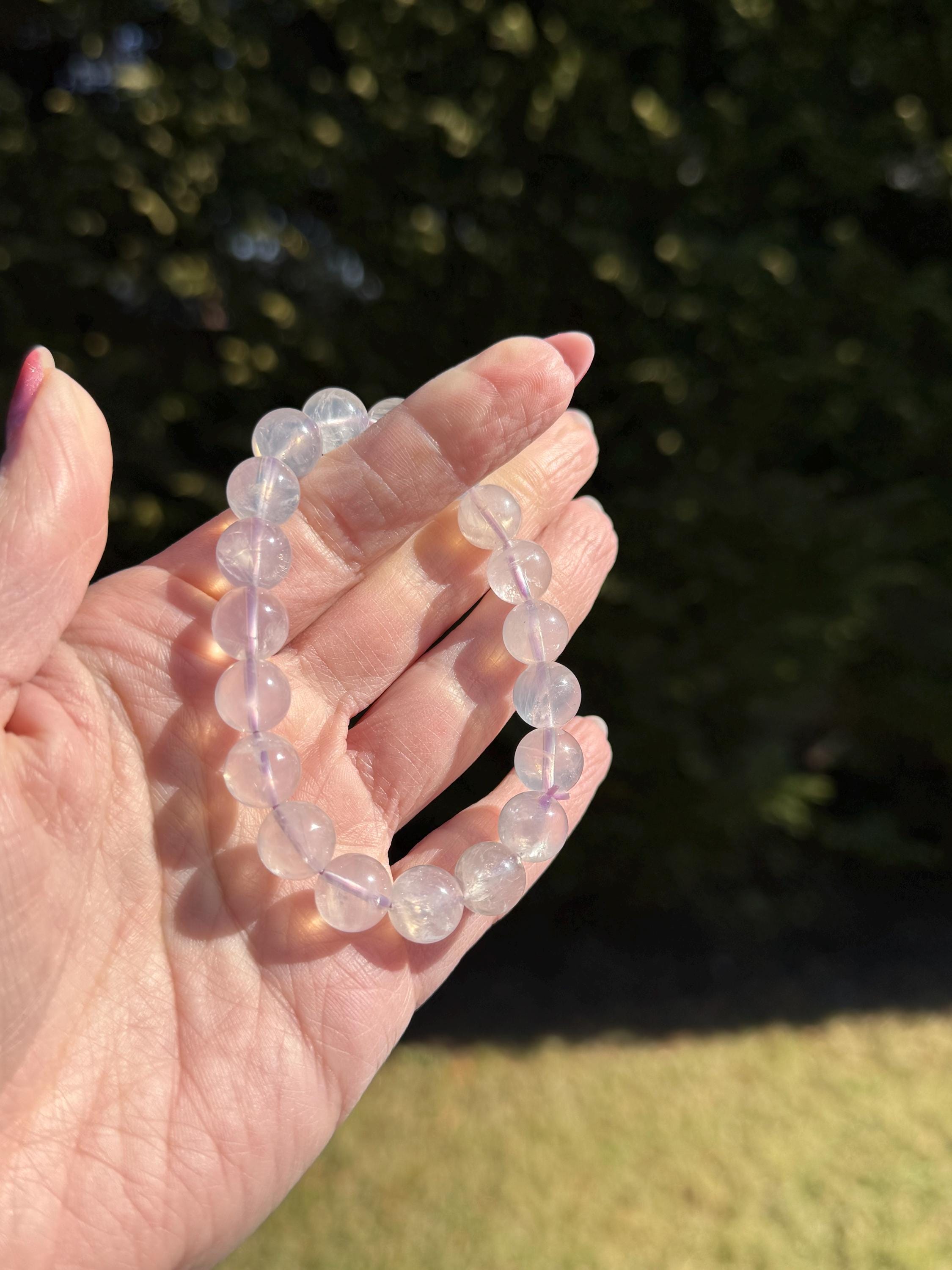 Rose Quartz Crystal Stretch Beaded Bracelet • Love Stone Heart Chakra Jewelry (10mm) 7