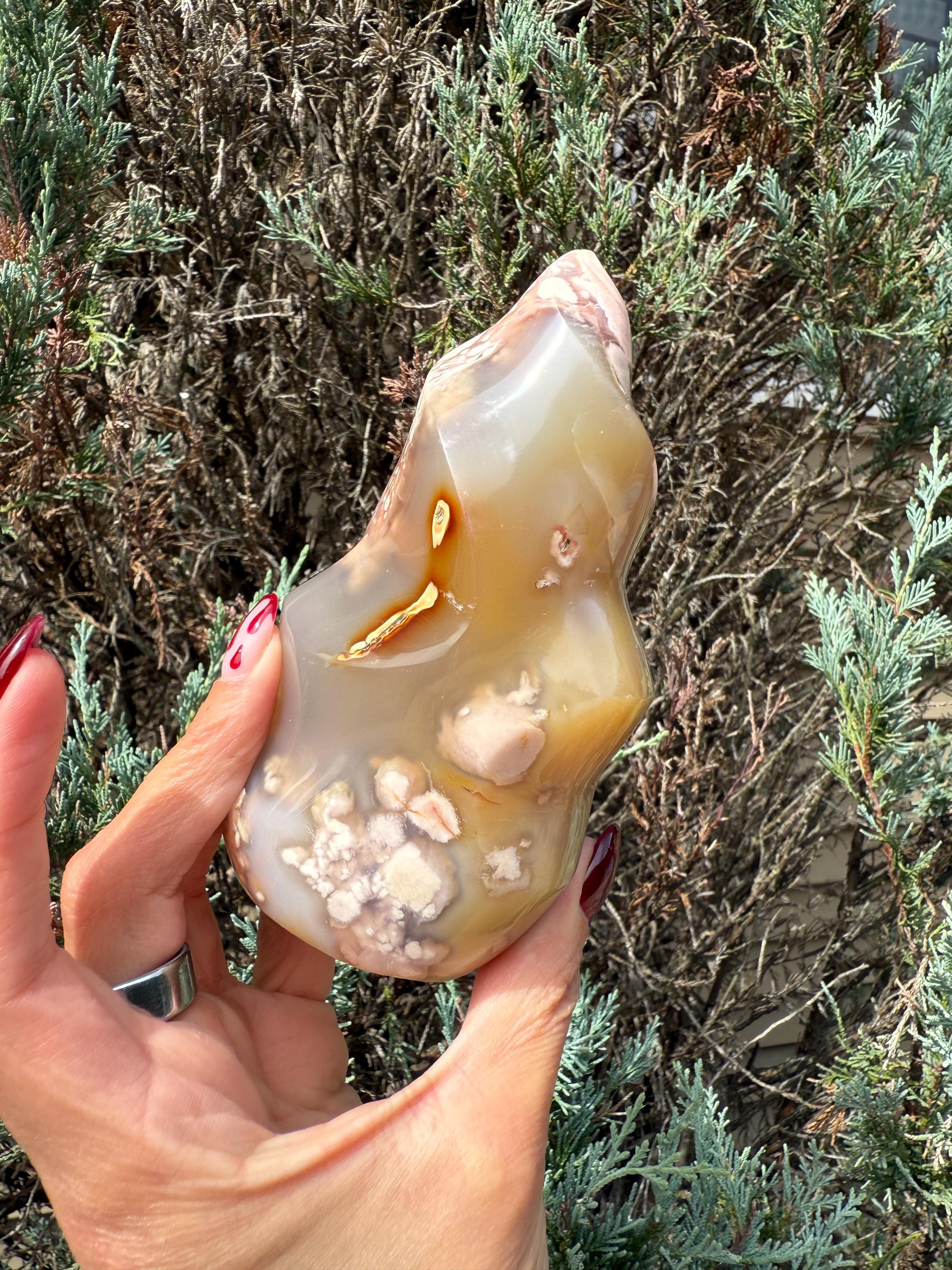 Flower Agate Flame Carving • Crystal Flame • Natural Healing Stone • Freeform Gemstone Sculpture • Spiritual Decor 11