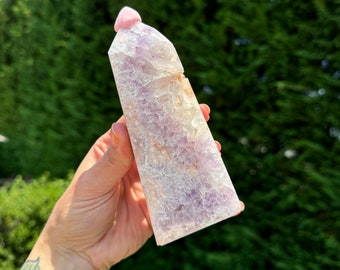 Różowo-fioletowa ametystowa wieża druzy • Kwiatowy agat kryształowy punkt duchowy