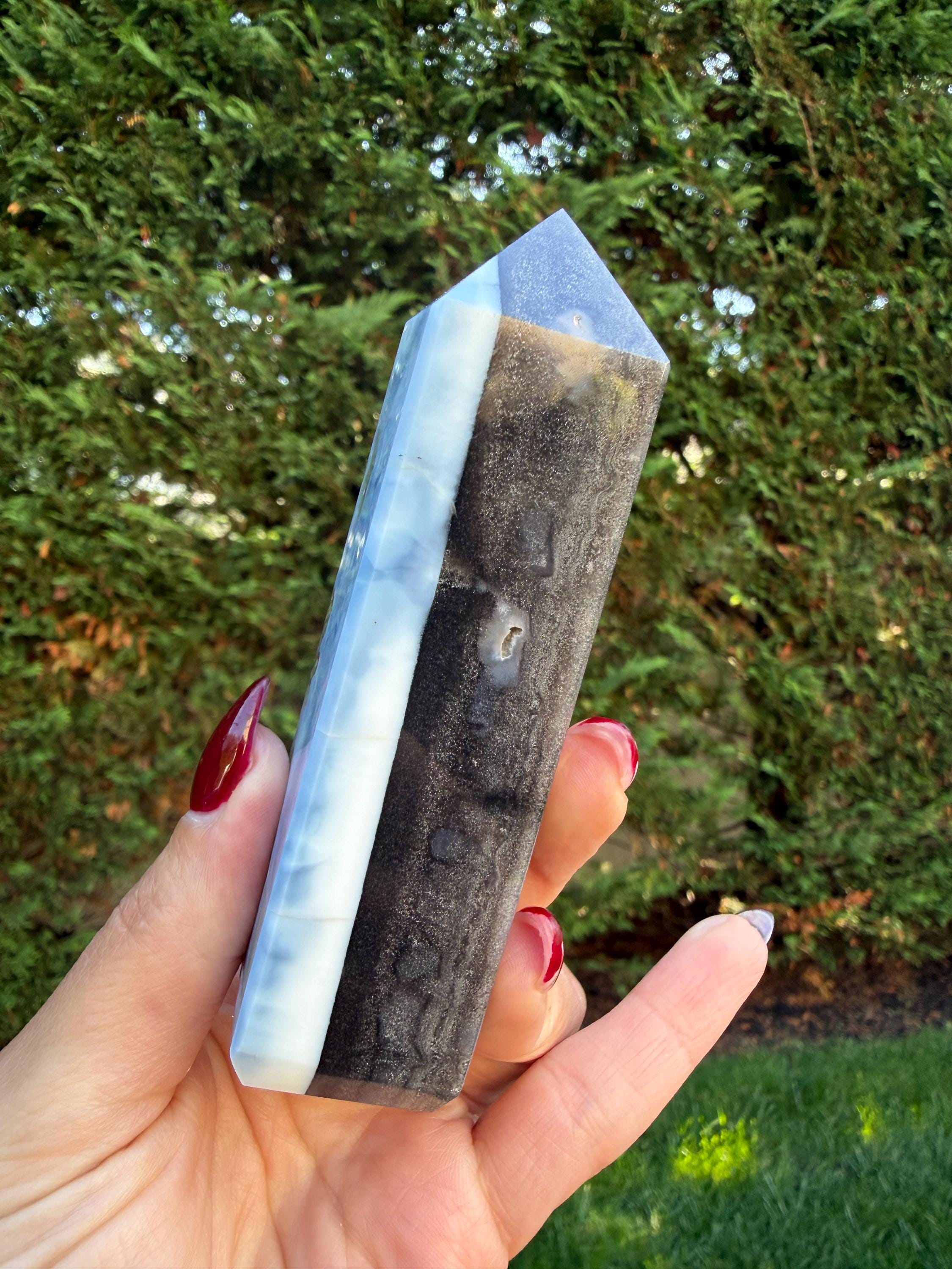Owyhee Blue Opal Tower • Moss Agate Inclusions, Calming Crystal Point 3