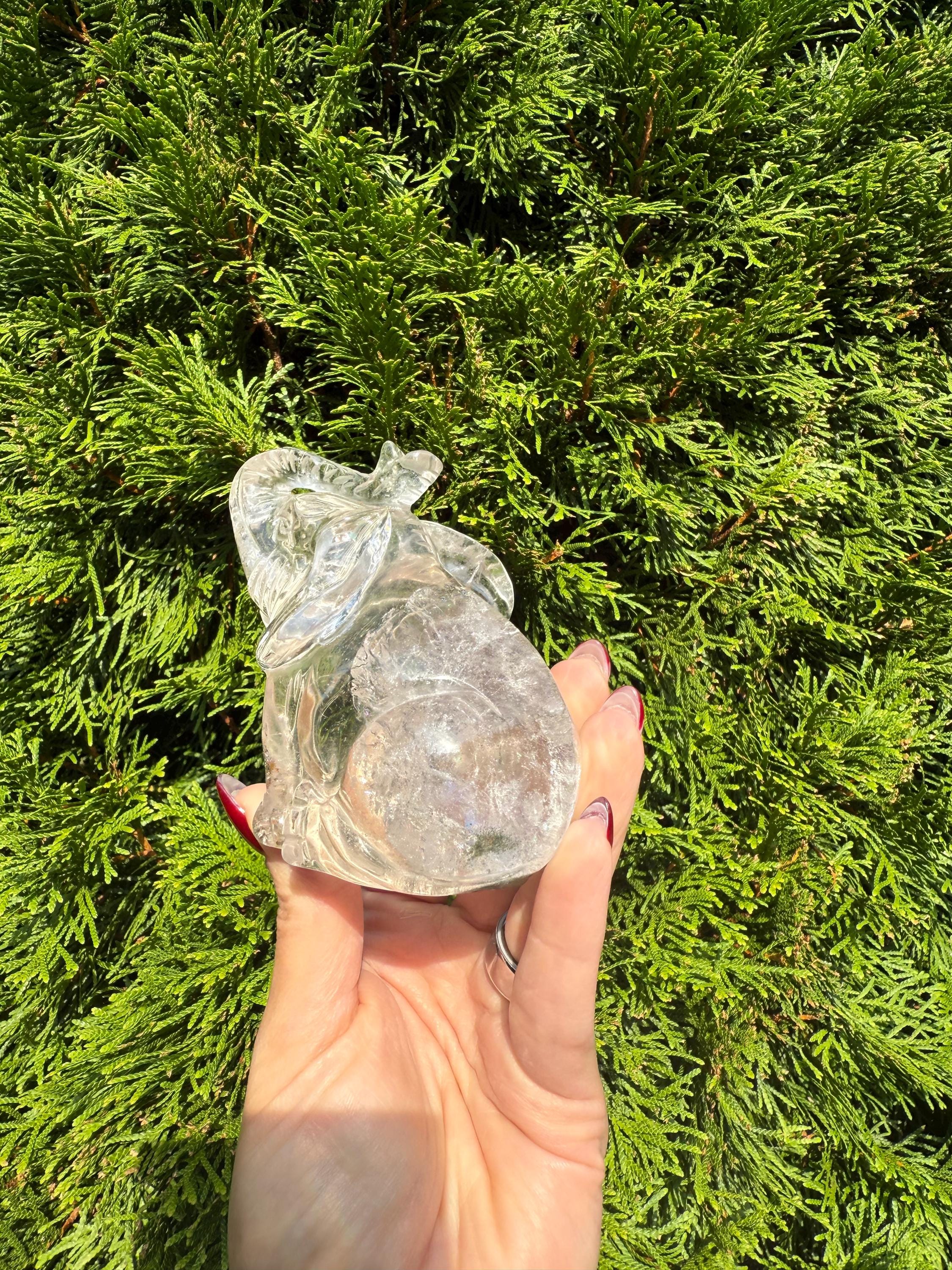 Garden Quartz Elephant Crystal Carving • Hand Carved Lodolite Animal Figurine 12
