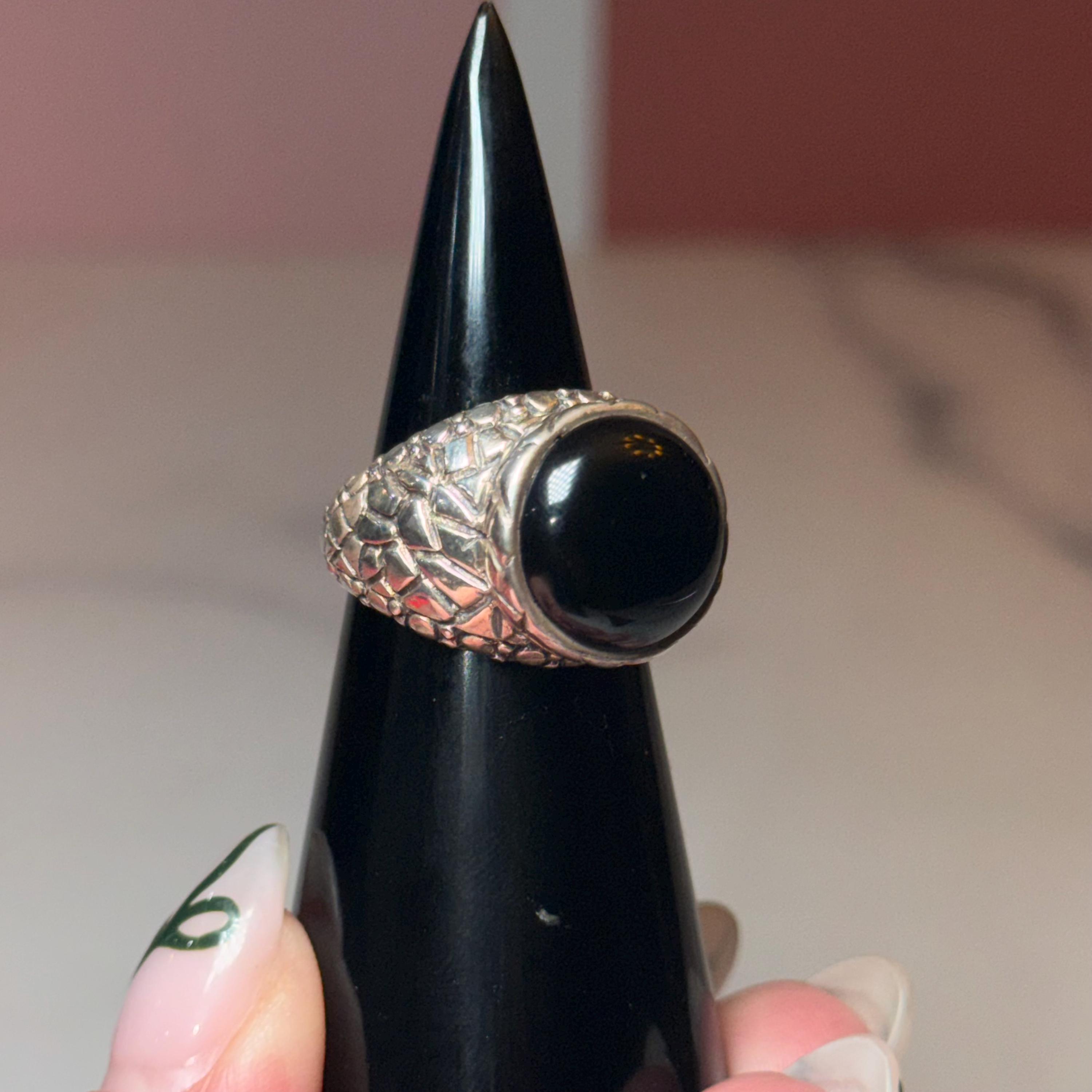 Black Onyx Sterling Silver Ring, Classic Statement Jewelry, Minimalist Design (size 7)