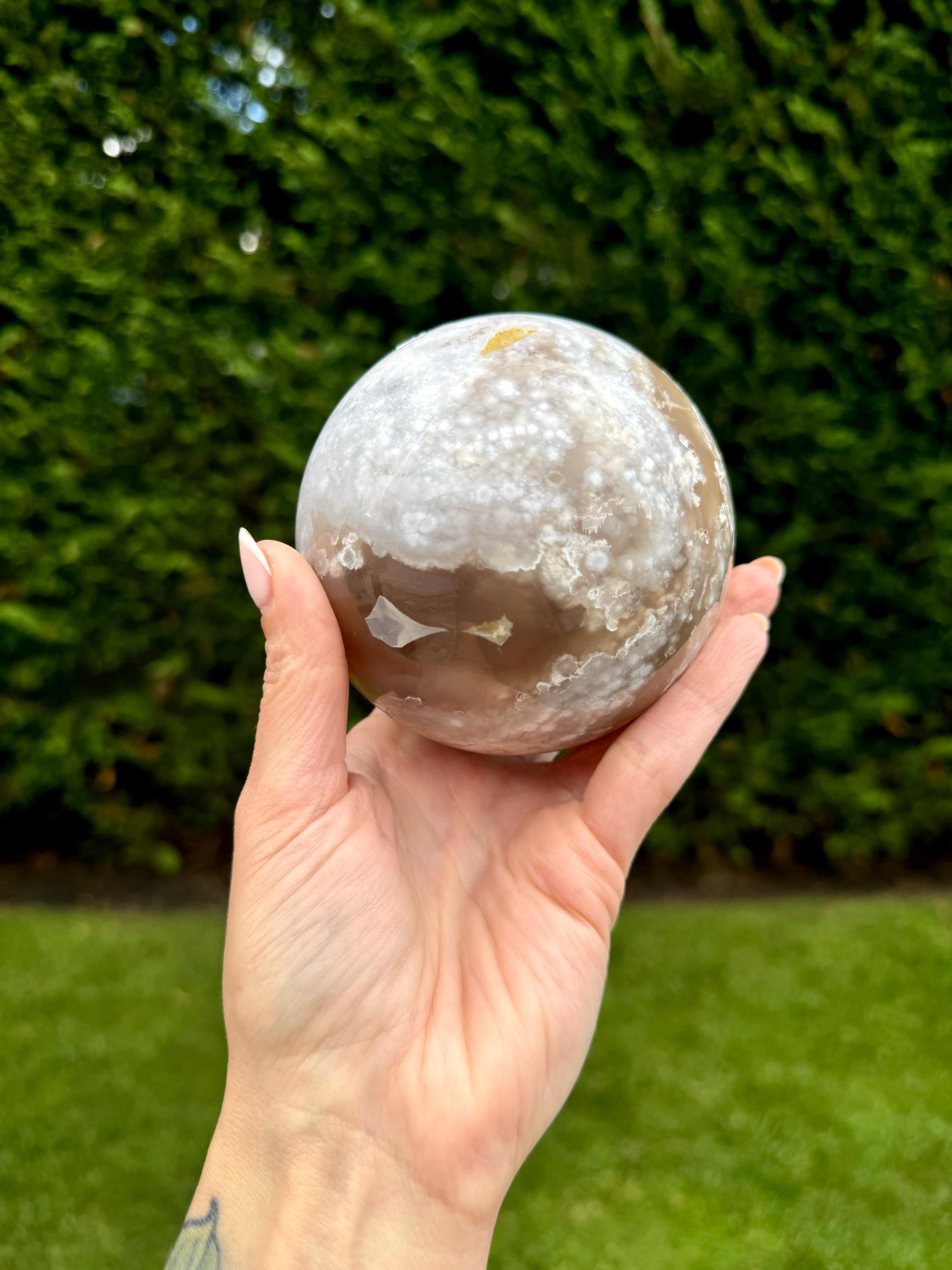 Flower Agate Crystal Sphere, Carnelian Amethyst Orb, Large Natural Stone Decor 4