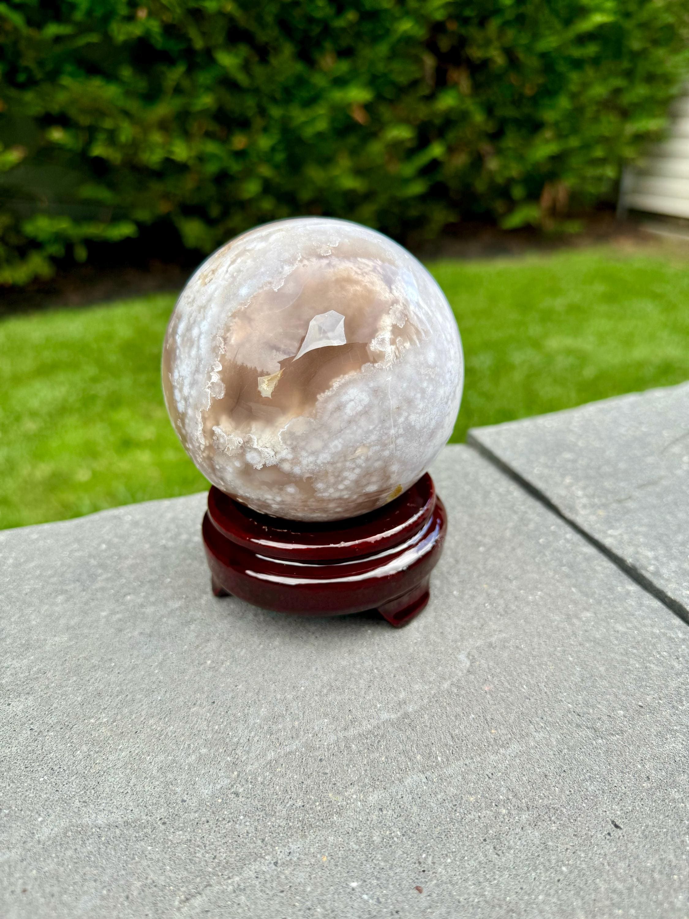 Flower Agate Crystal Sphere, Carnelian Amethyst Orb, Large Natural Stone Decor 7