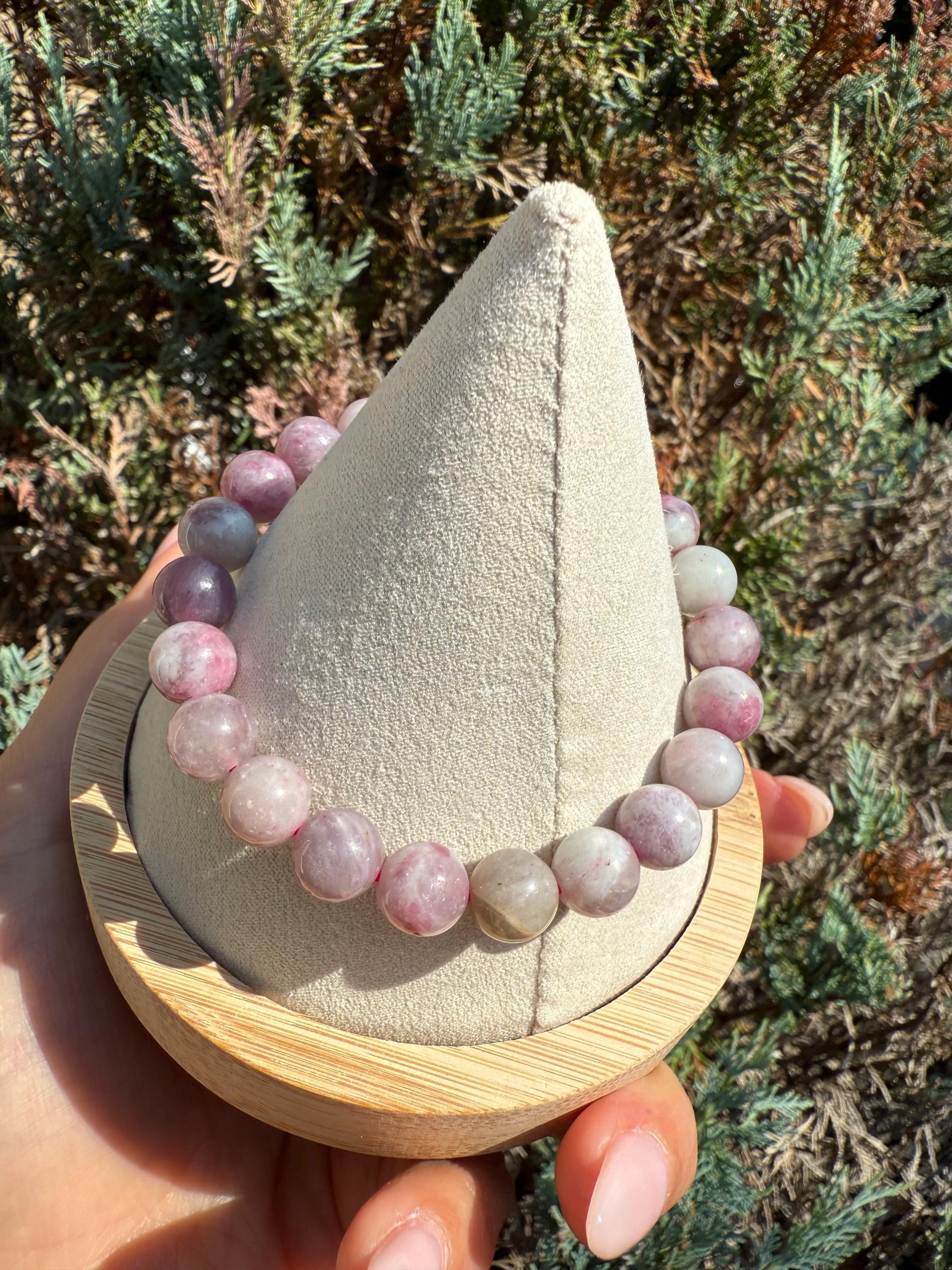 Unicorn Stone Stretch Beaded Bracelet: Lepidolite, Tourmaline, Quartz Crystal (9mm) 3