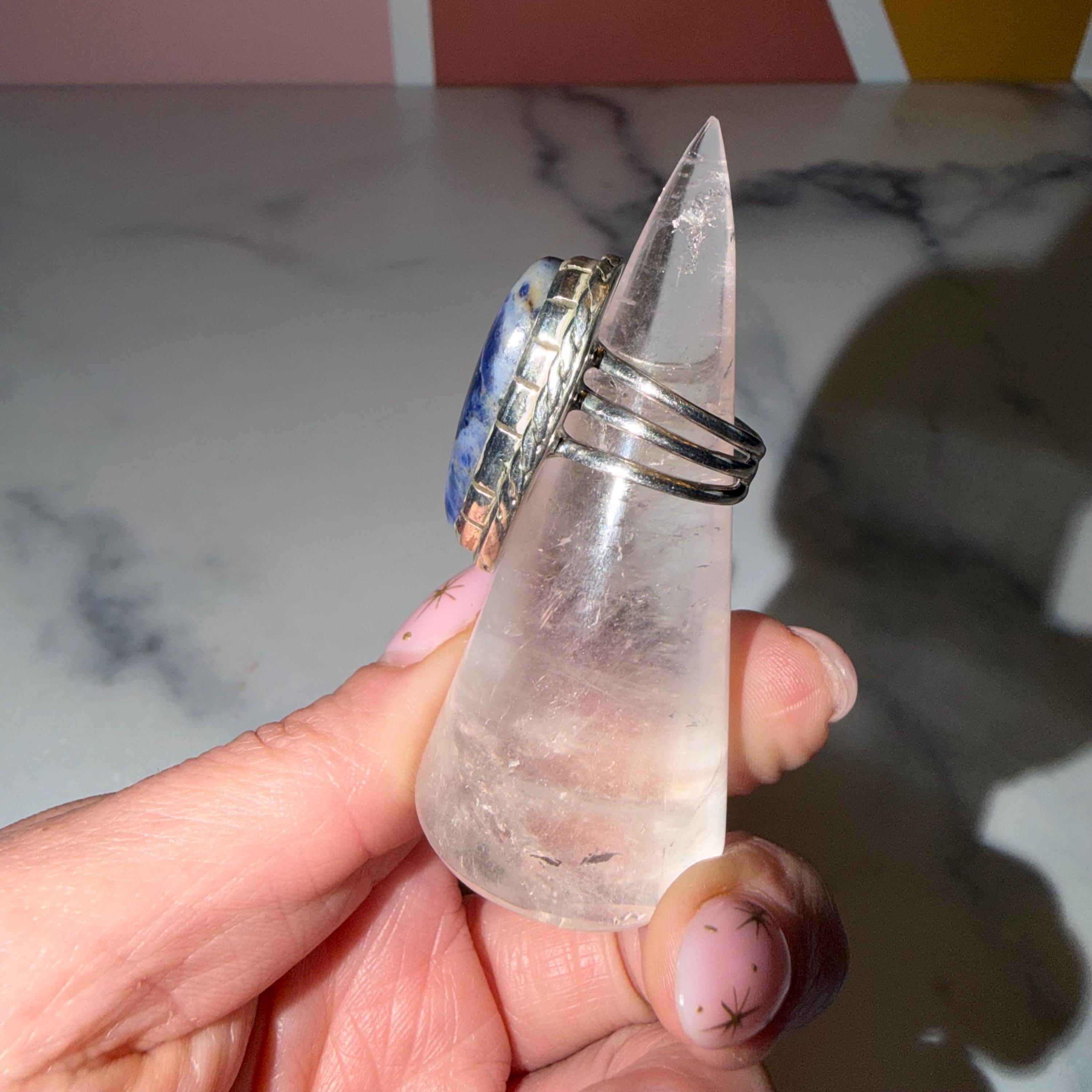 Sodalite Teardrop Ring • 925 Sterling Silver • Size 6.5 • Blue Gemstone Statement Ring • Boho Jewelry 5
