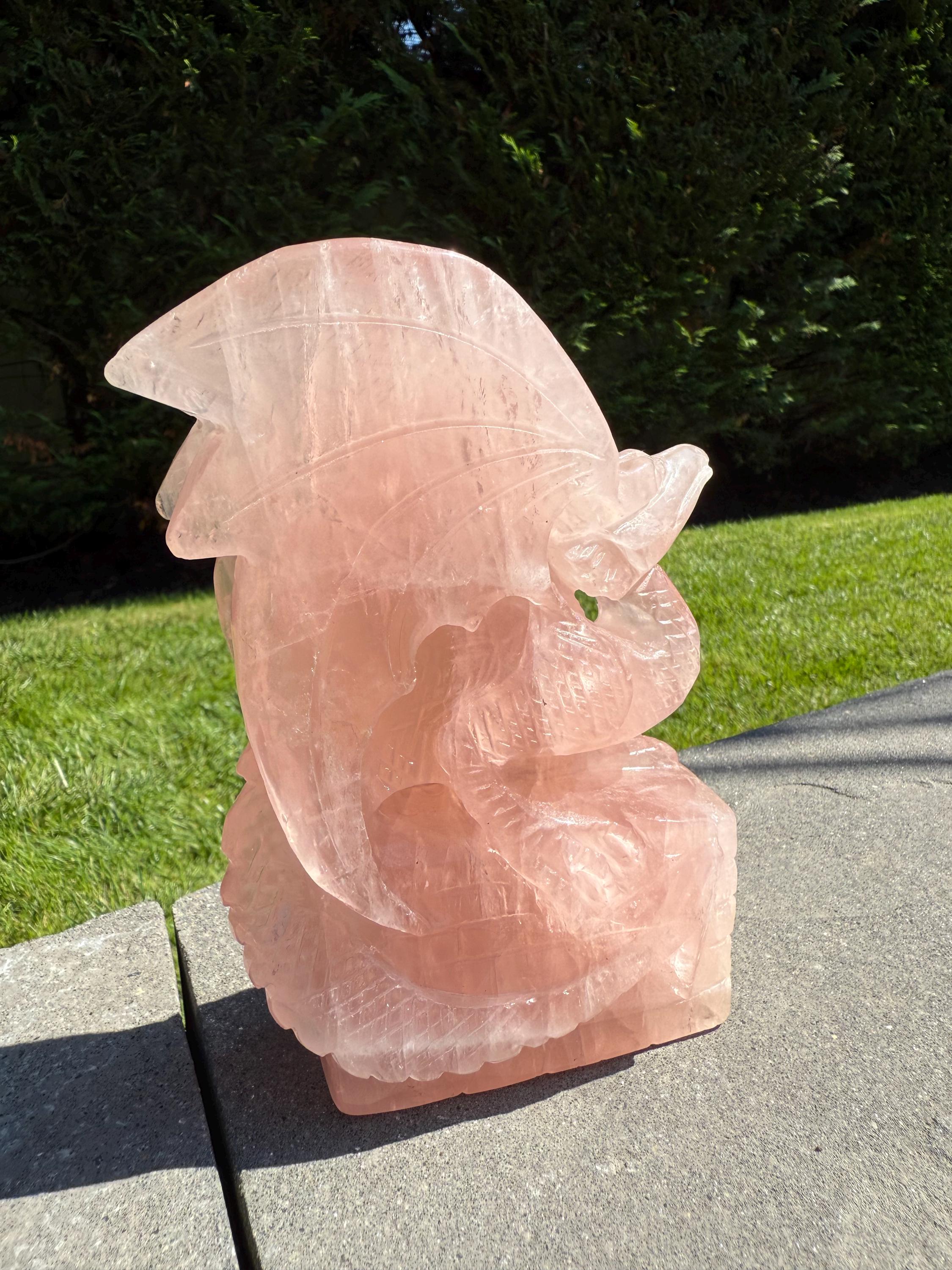 Large Rose Quartz Dragon Carving • Hand-Carved Crystal Guardian Sculpture 4