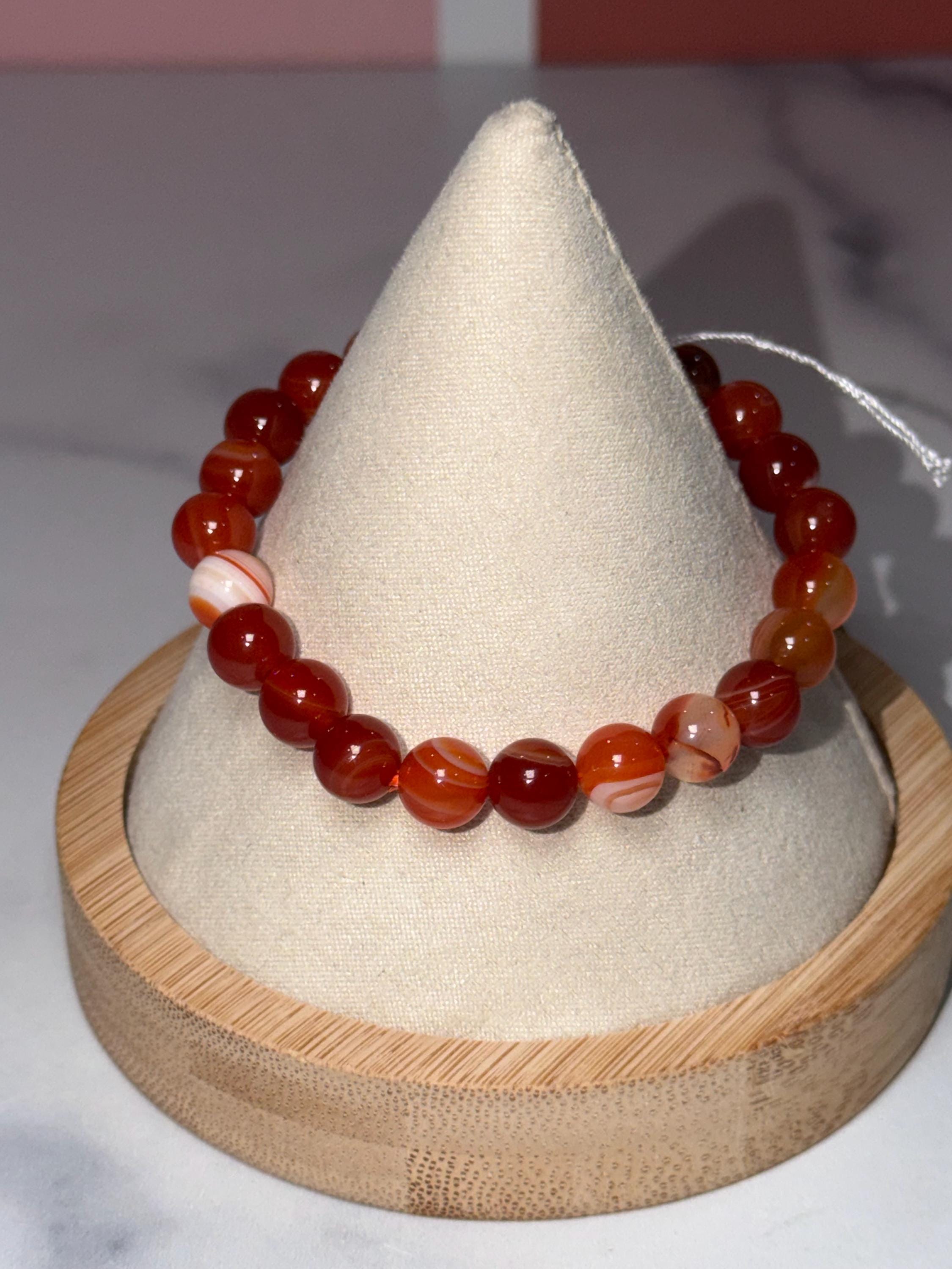 Carnelian Crystal Stretch Beaded Bracelet, Bold Energy, Confidence Jewelry (8.3mm) 5