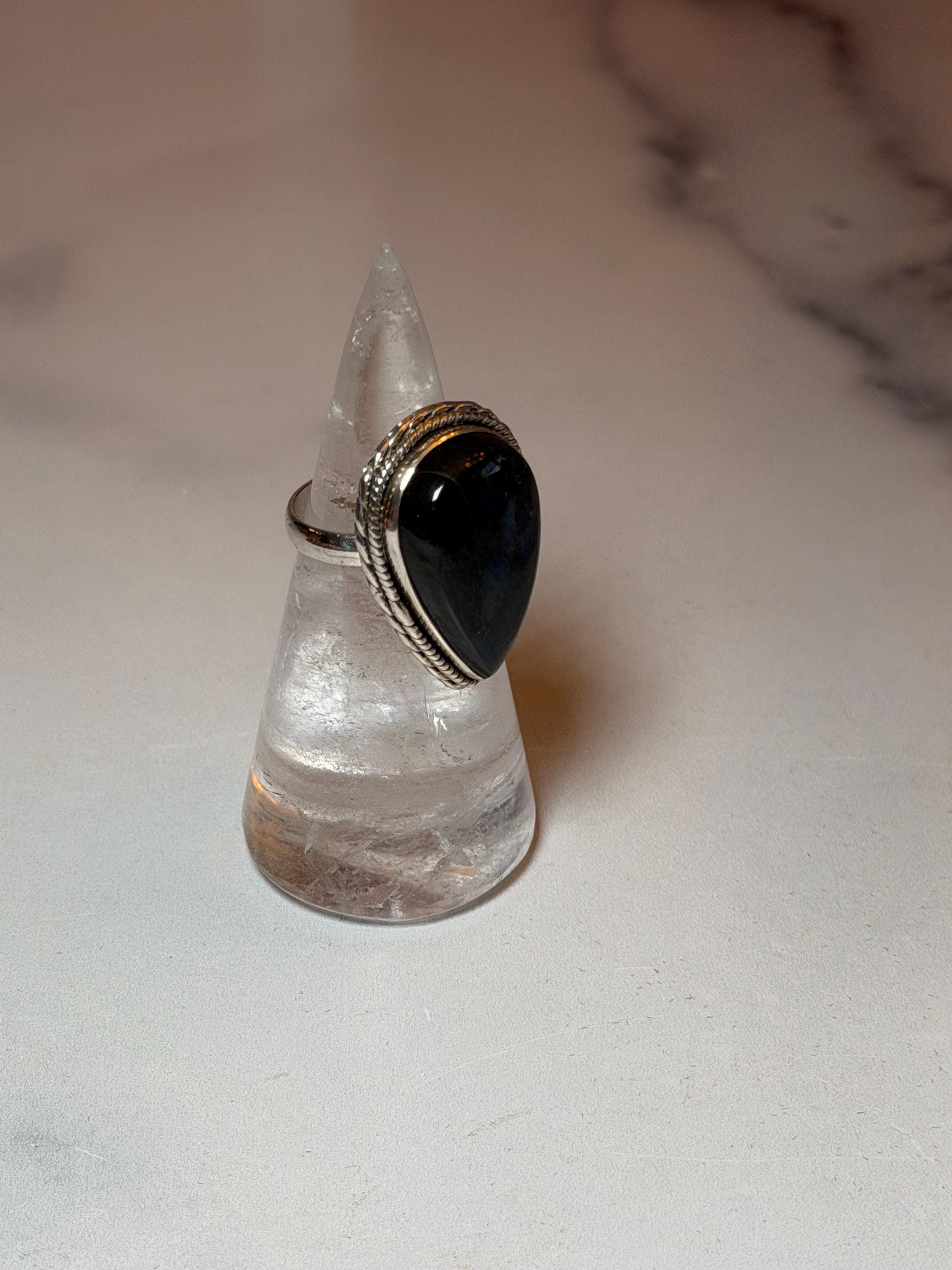 Blue Flash Labradorite Teardrop Ring • Sterling Silver • Boho Gemstone Jewelry (size 6) 10