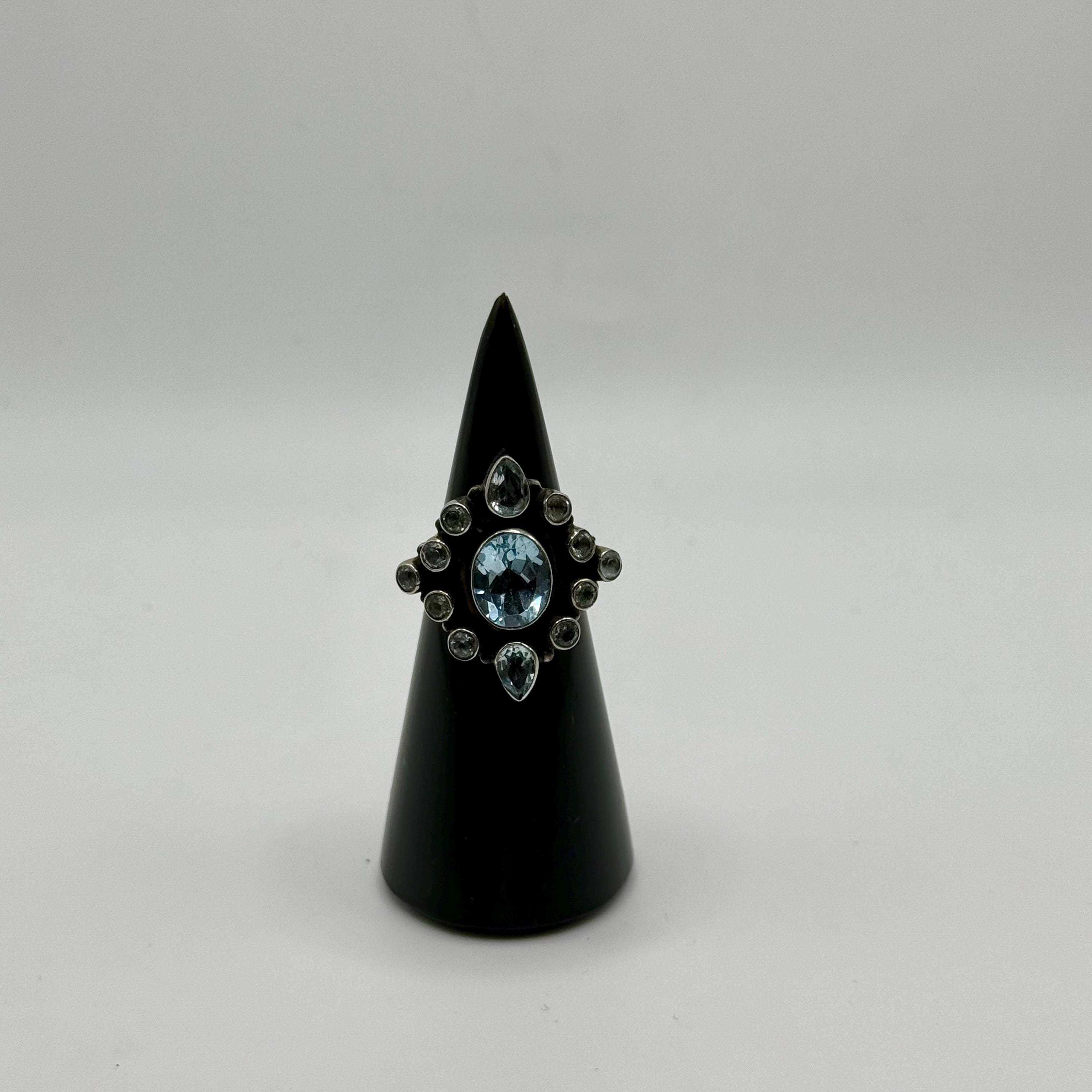 Sterling Silver Blue Topaz Teardrop Ring, December Birthstone, Statement Topaz Jewelry (size 6) 5
