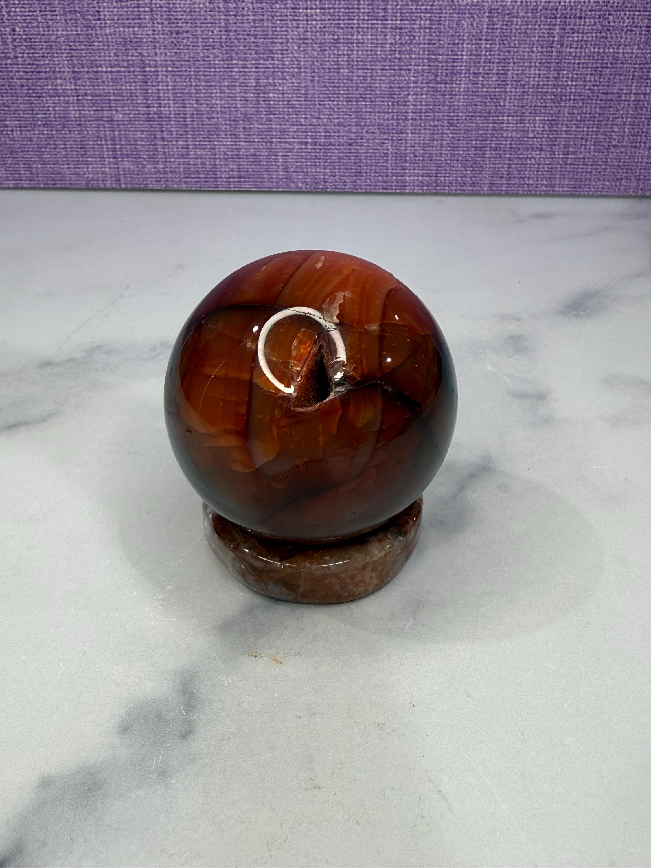 Dark Carnelian Agate Sphere • Druzy Crystal Orb, Madagascar Gemstone (61mm) 3