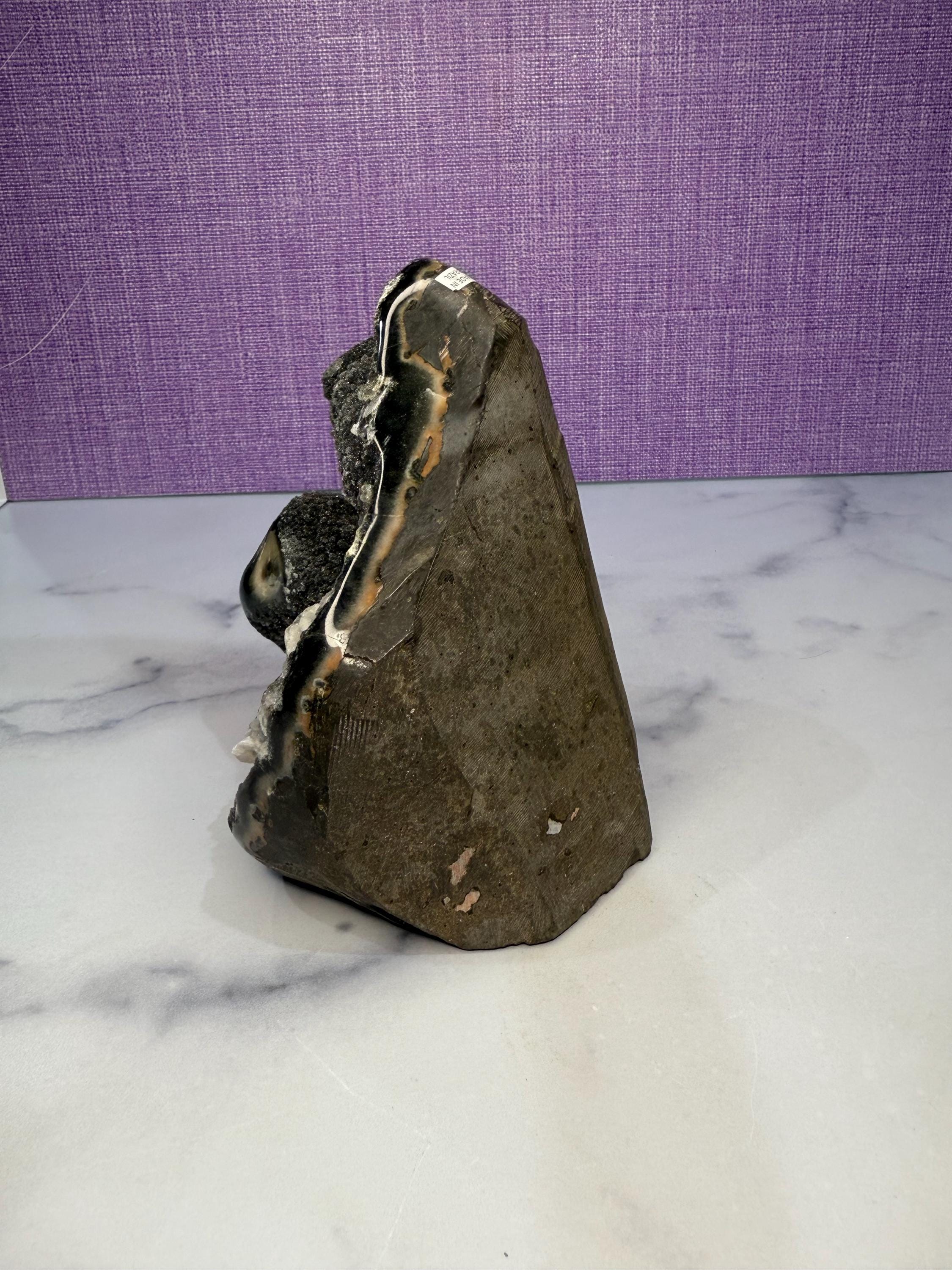 XL Black Amethyst Druzy Cut Base with Calcite • Sparkling Crystal Cluster • Spiritual Decor 5