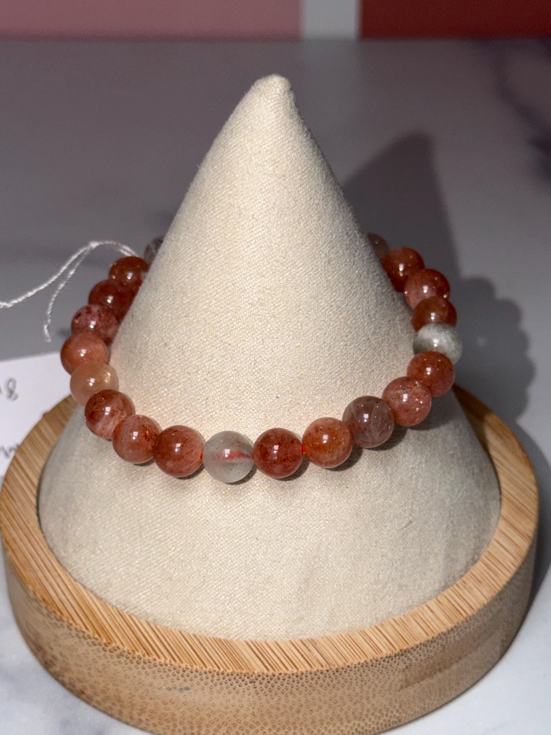 Sunstone & Moonstone Crystal Stretch Beaded Bracelet, Balance Intuition Vitality Gemstone Jewelry (8mm) 8
