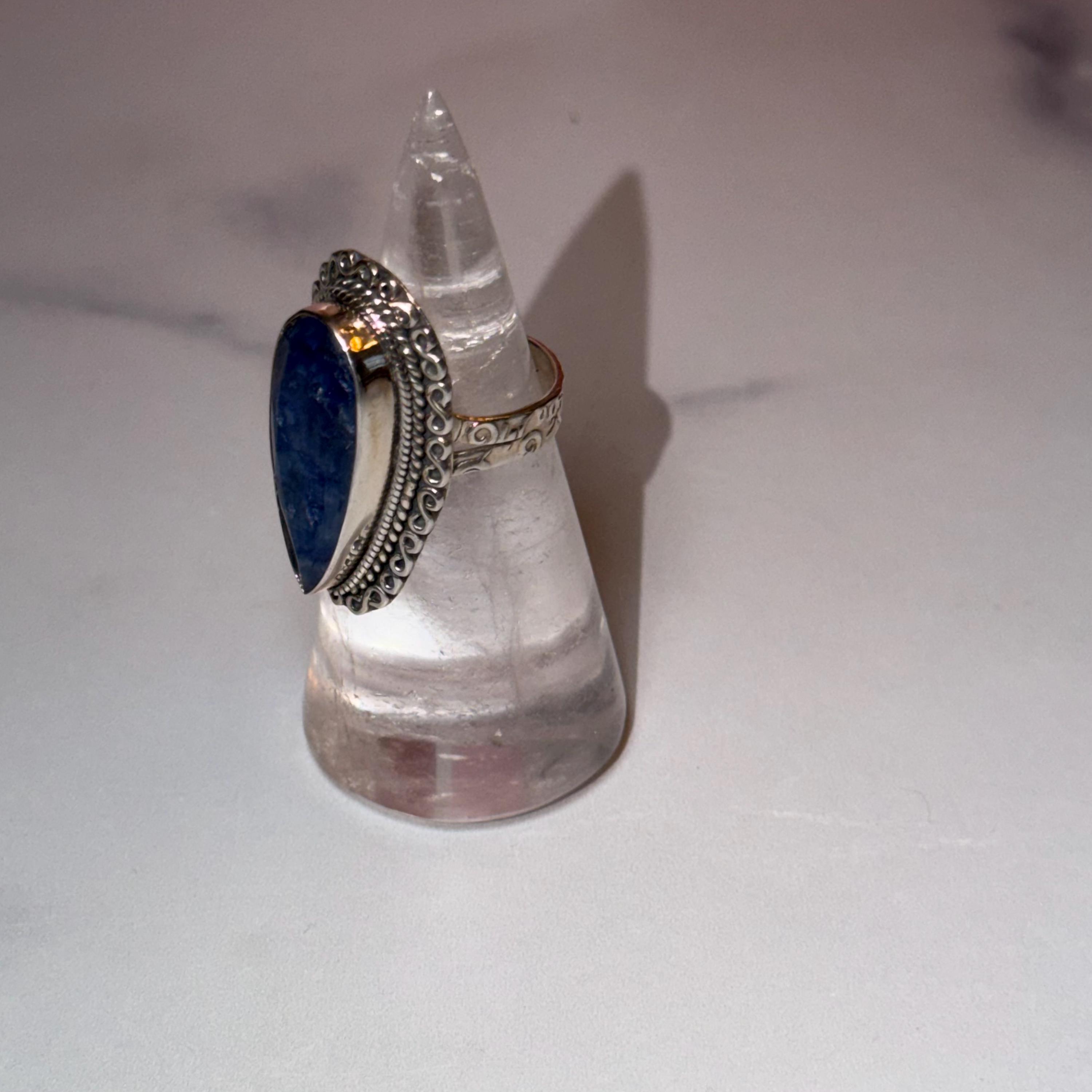 Large Blue Kyanite Statement Ring • Sterling Silver Double Shank Band (Size 7) 13