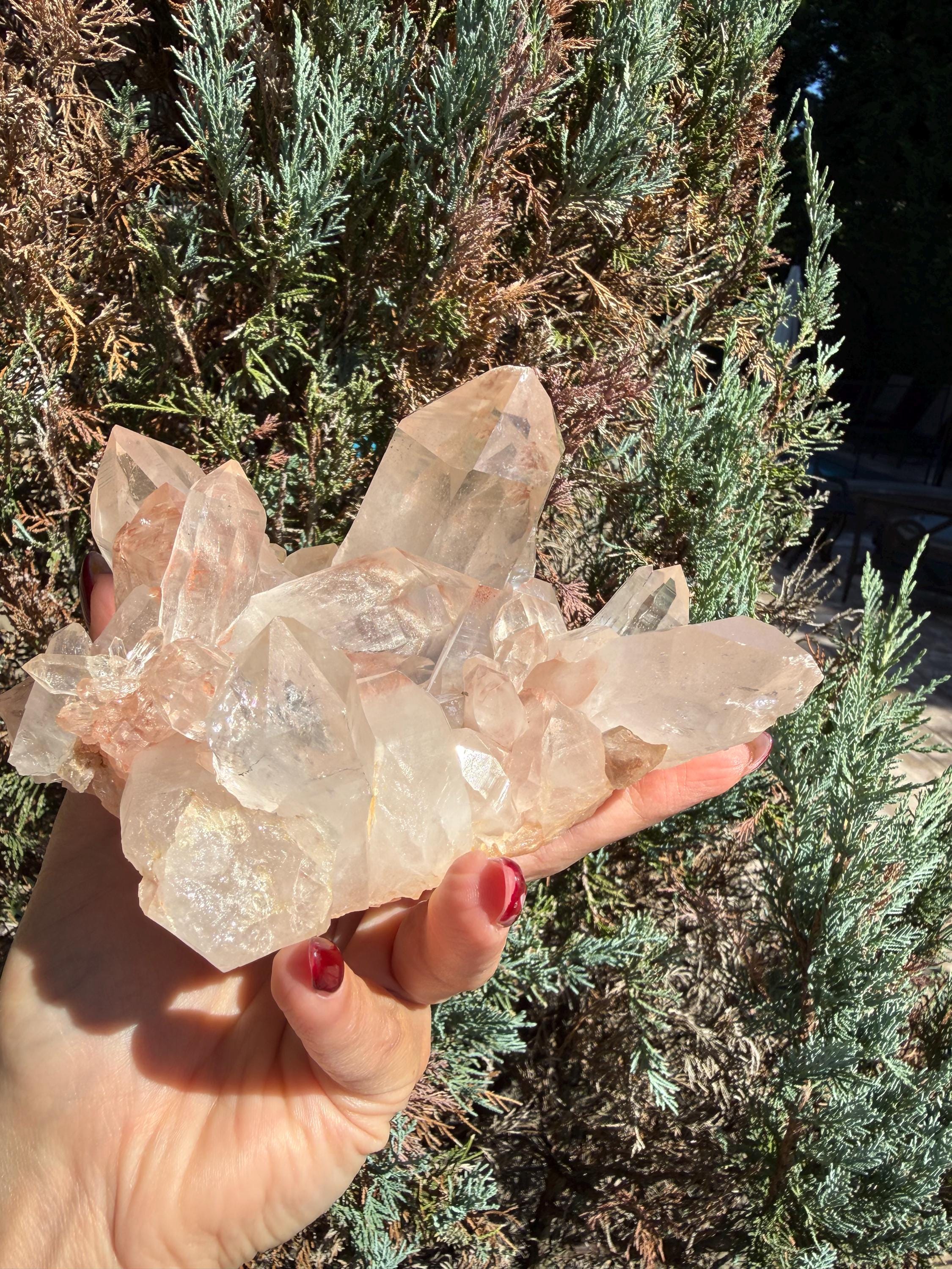 Large Hematite Included Quartz Crystal Cluster: Grounding & Energizing Natural Indian Specimen