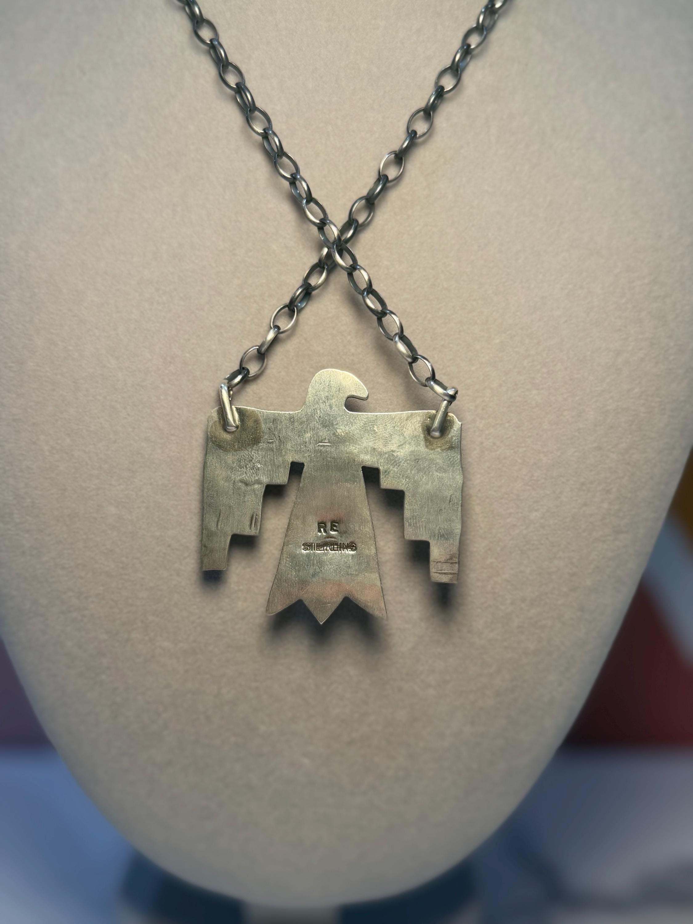 Sterling Silver Thunderbird Necklace, White Buffalo Stone, Southwest Pendant, Rick Enriquez, 18" Chain 6