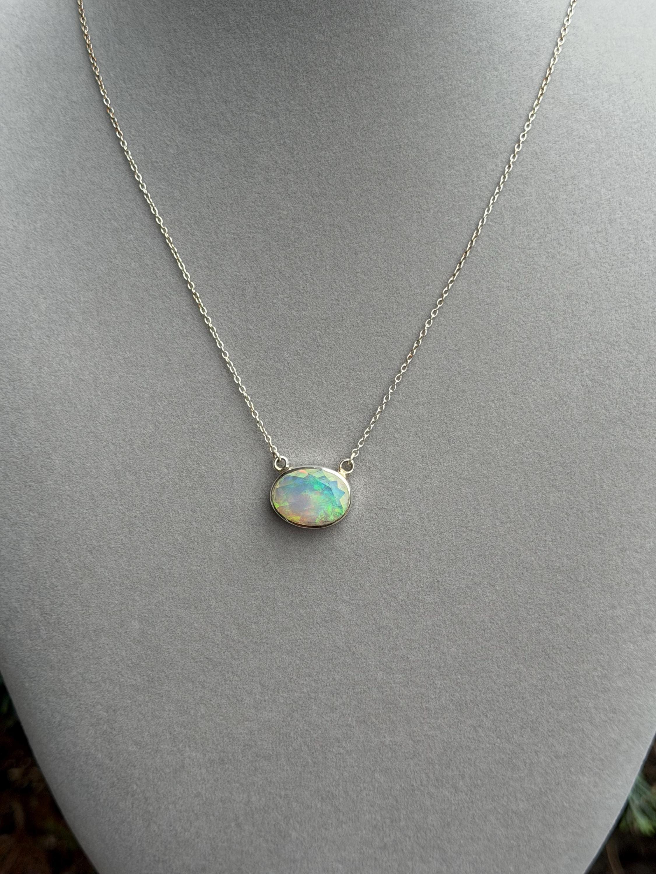 Ethiopian Opal Oval Necklace, 925 Sterling Silver Statement Jewelry 2