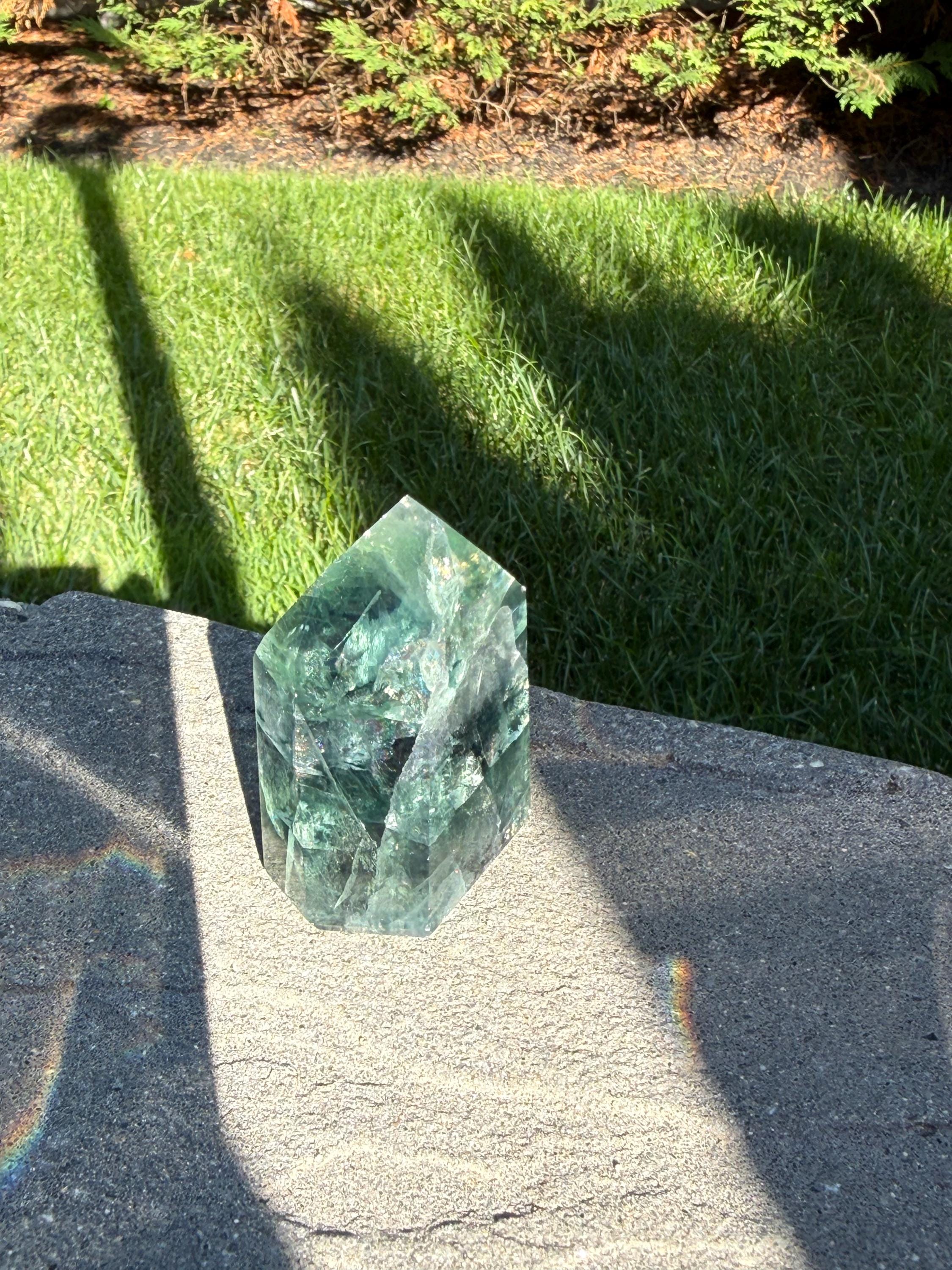 Green Fluorite Crystal Tower from Brazil: Polished Fluorite Point 8