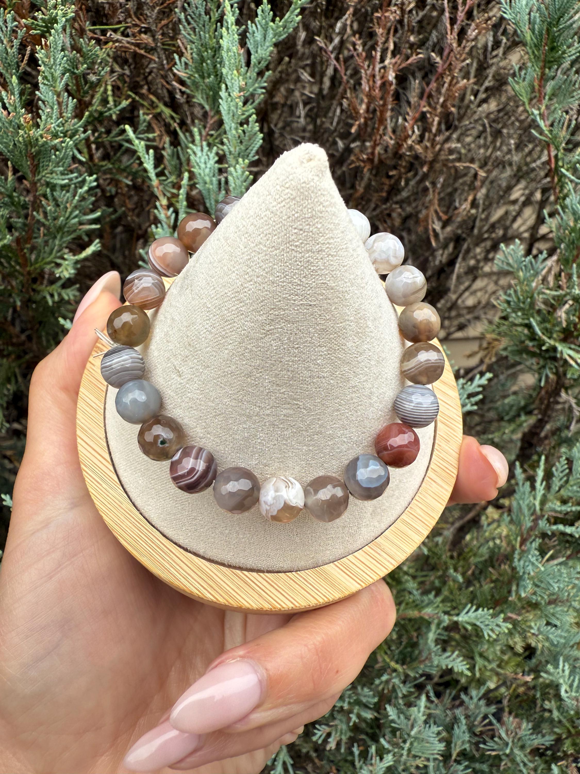 Faceted Botswana Agate Stretch Beaded Bracelet, Natural Gemstone, Grounding Crystal Jewelry (8mm) 4