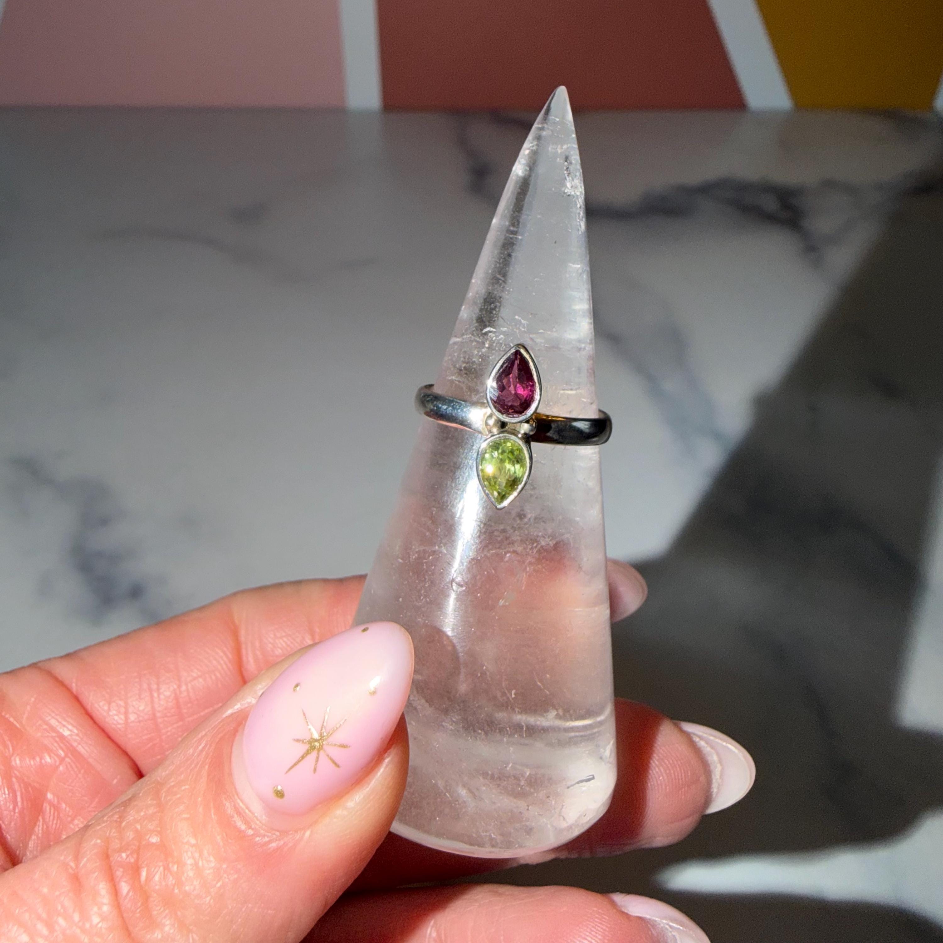 Pink & Green Tourmaline Ring • 925 Sterling Silver • Size 7 • Colorful Gemstone Ring • Dainty Statement Jewelry 2