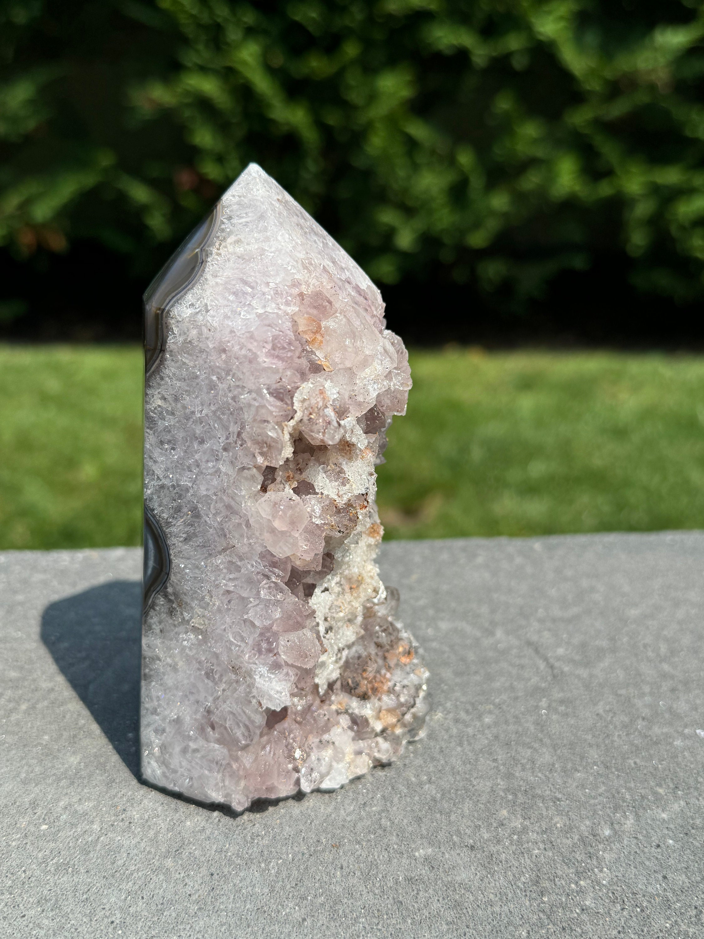 Purple Amethyst Crystal Tower • Banded Sugar Druzy • Polished Point Healing Stone 5