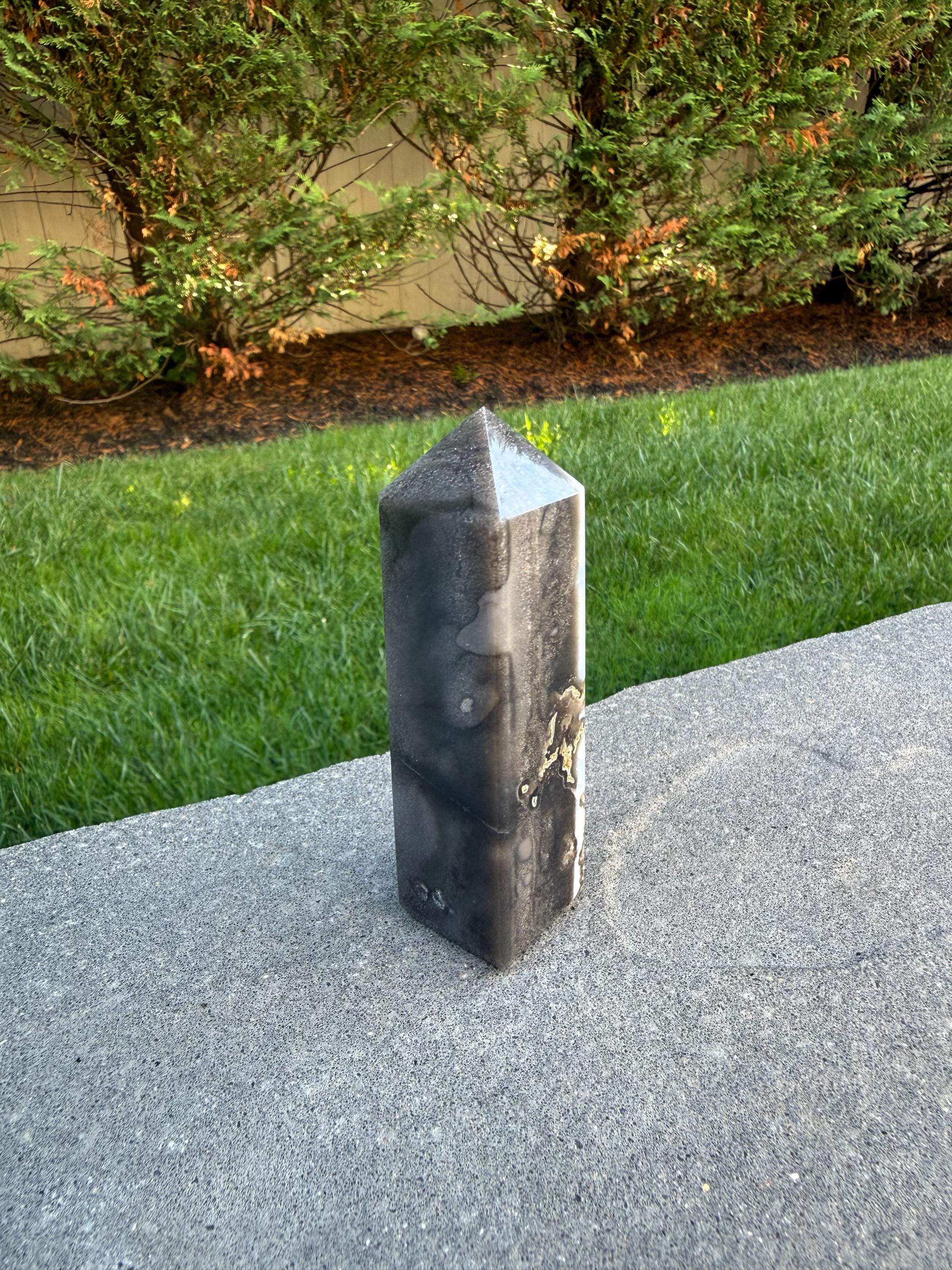 Owyhee Blue Opal Tower • Moss Agate Inclusions, Calming Crystal Point 6