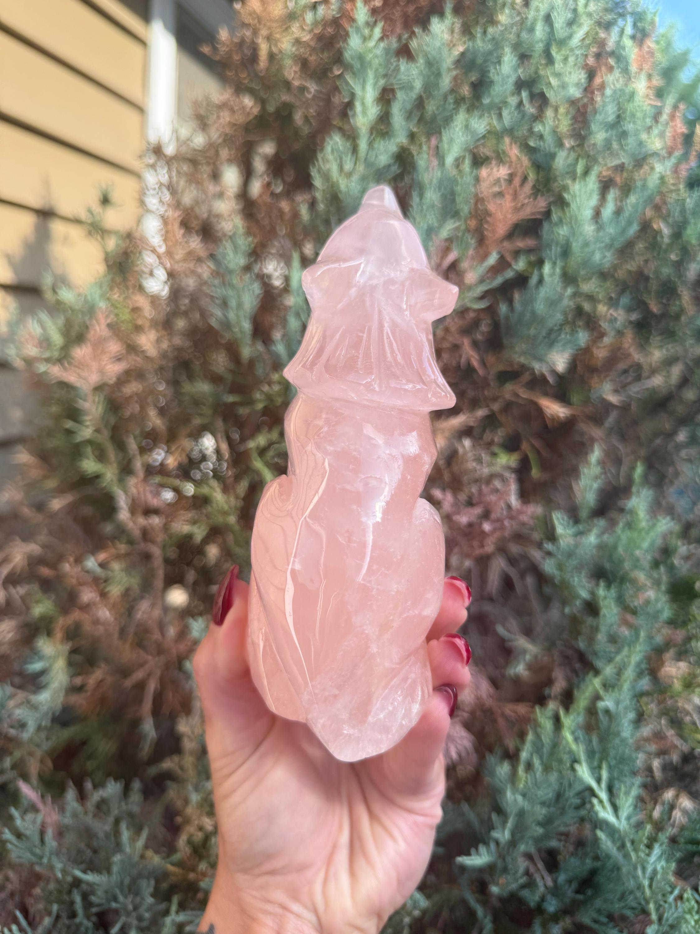 Rose Quartz Wolf Crystal Carving • Hand-Carved Spirit Animal • Gemstone Wolf • Healing Stone • Spiritual Decor 11