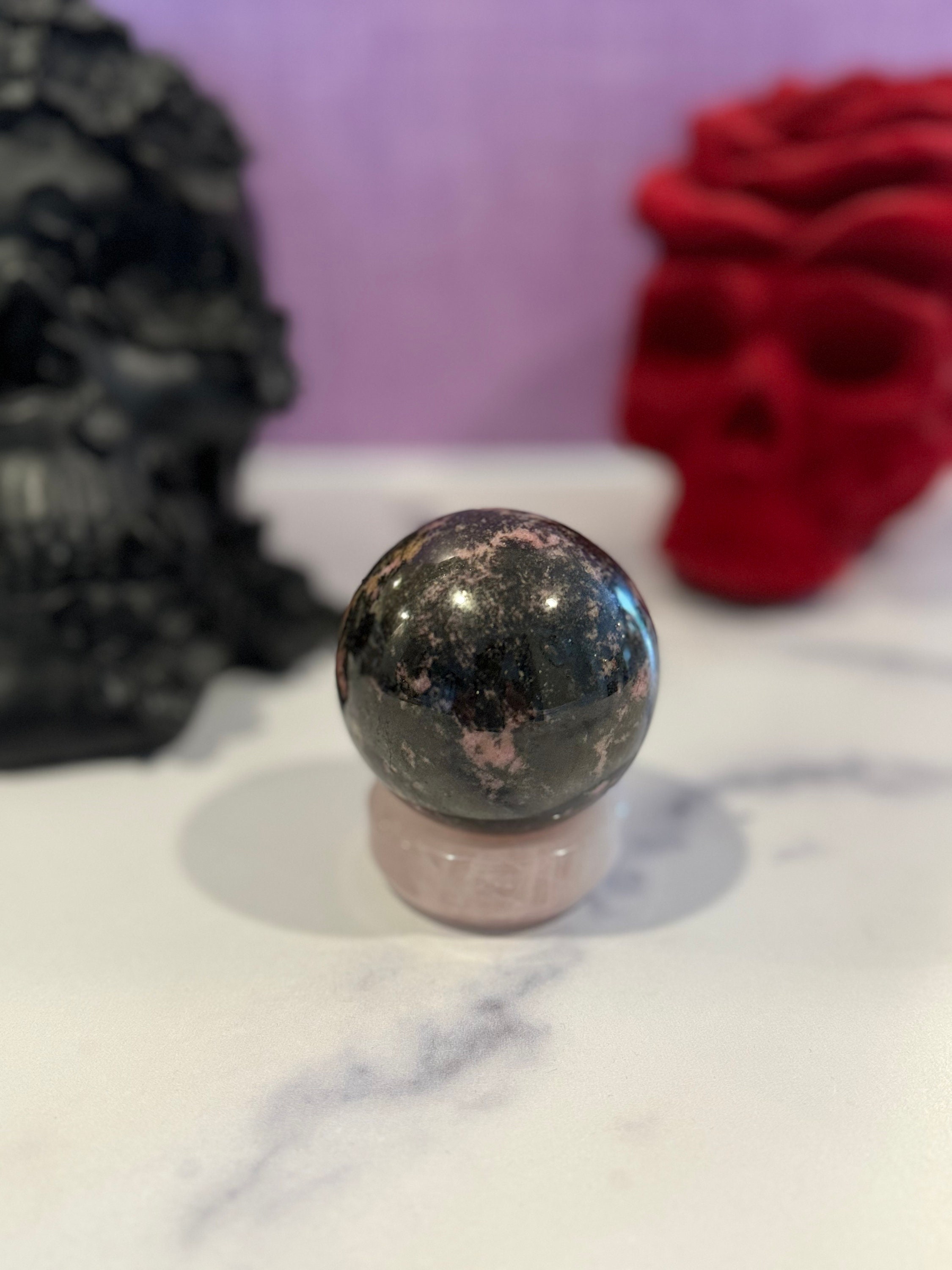 Sunset Rhodonite Sphere • 63mm Madagascar Crystal Ball • Heart Chakra Decor 4