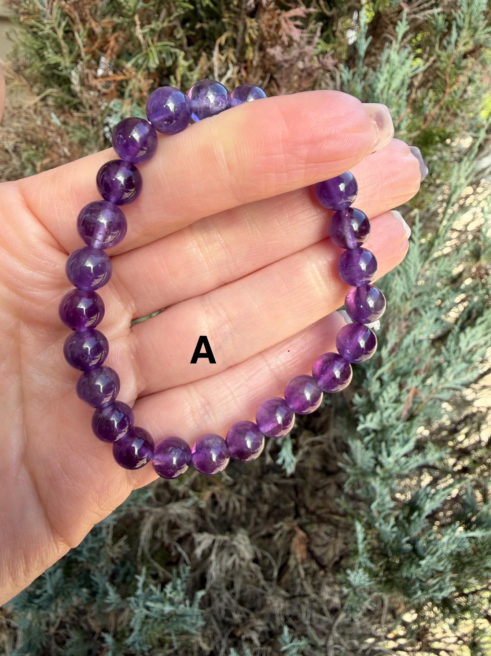 Natural Amethyst Crystal Beaded Bracelets • Polished Gemstone Healing Jewelry 10