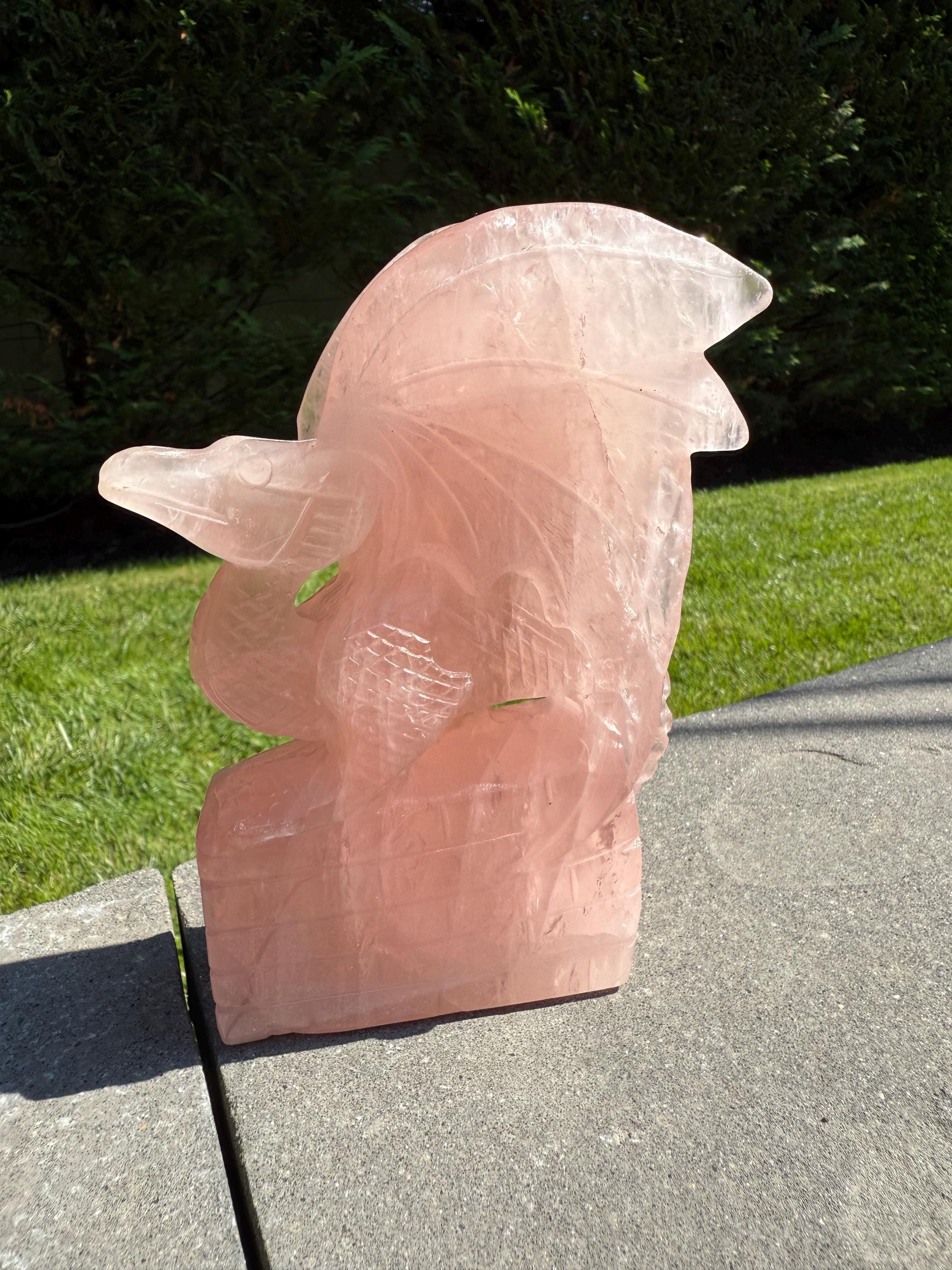 Large Rose Quartz Dragon Carving • Hand-Carved Crystal Guardian Sculpture 2