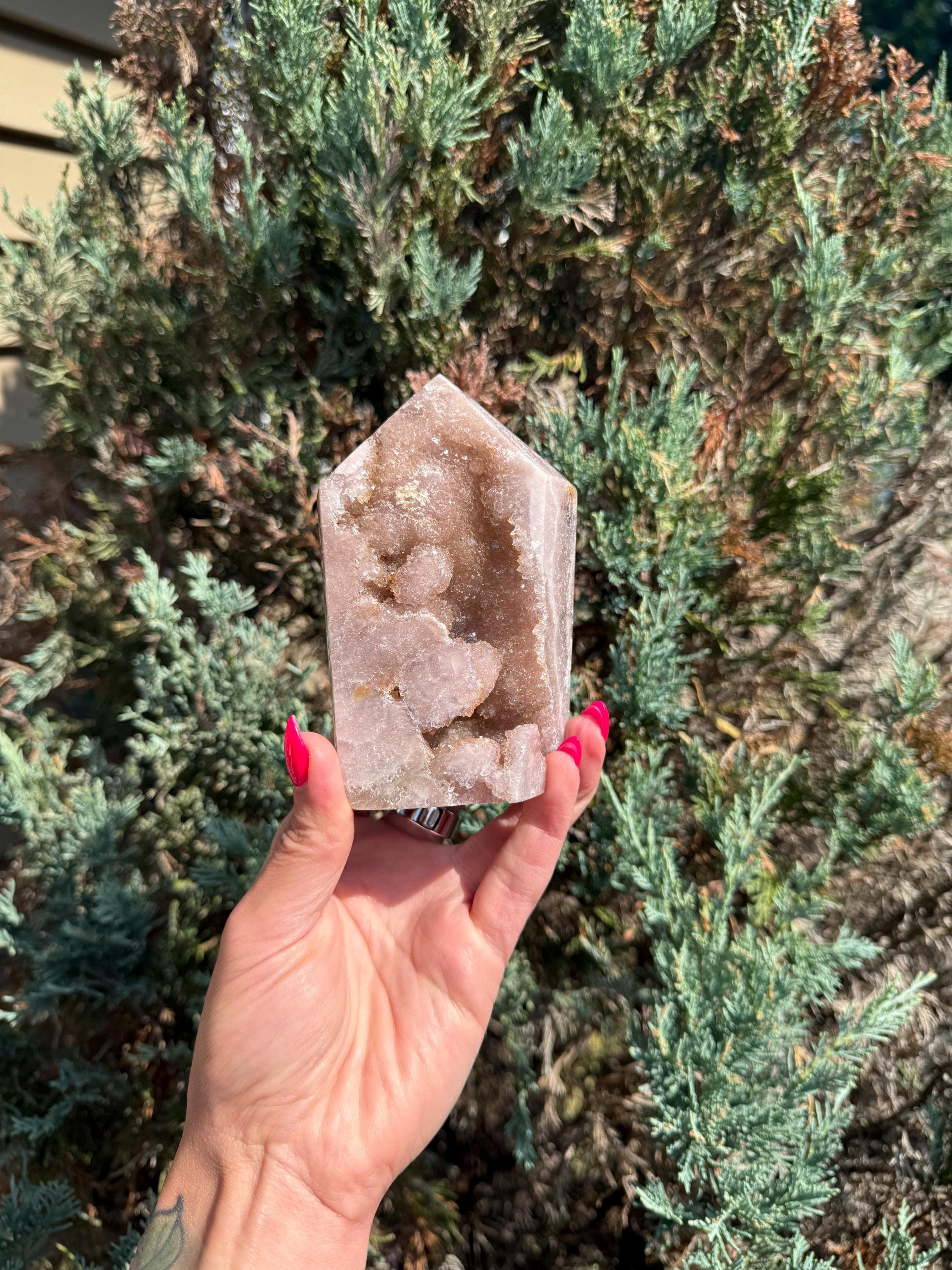 Pink Amethyst Druzy Tower • Heart Chakra Crystal • Spiritual Healing Decor (1lb, 4.6" H)