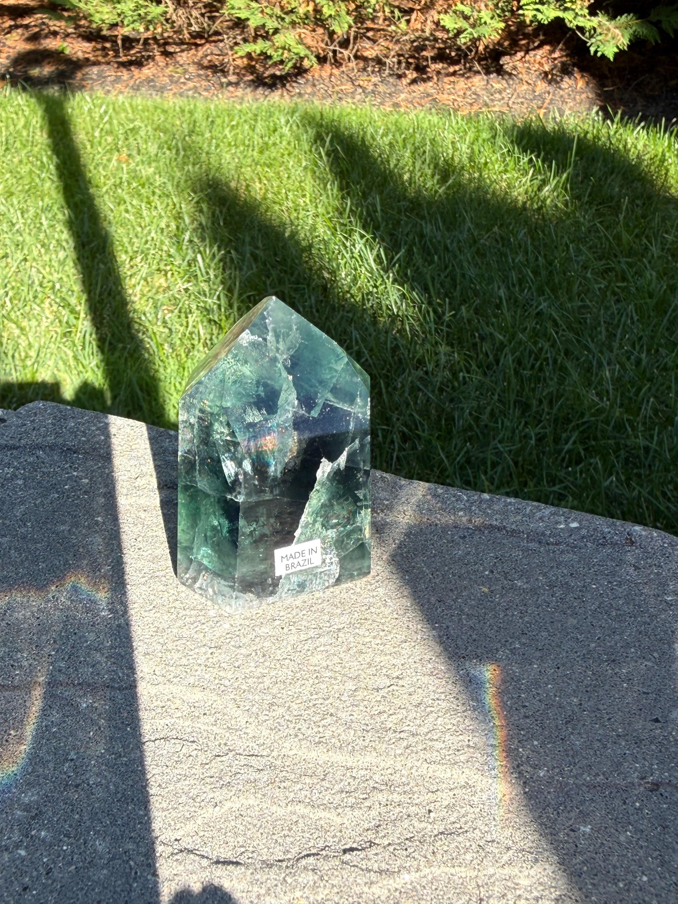 Green Fluorite Crystal Tower from Brazil: Polished Fluorite Point 6
