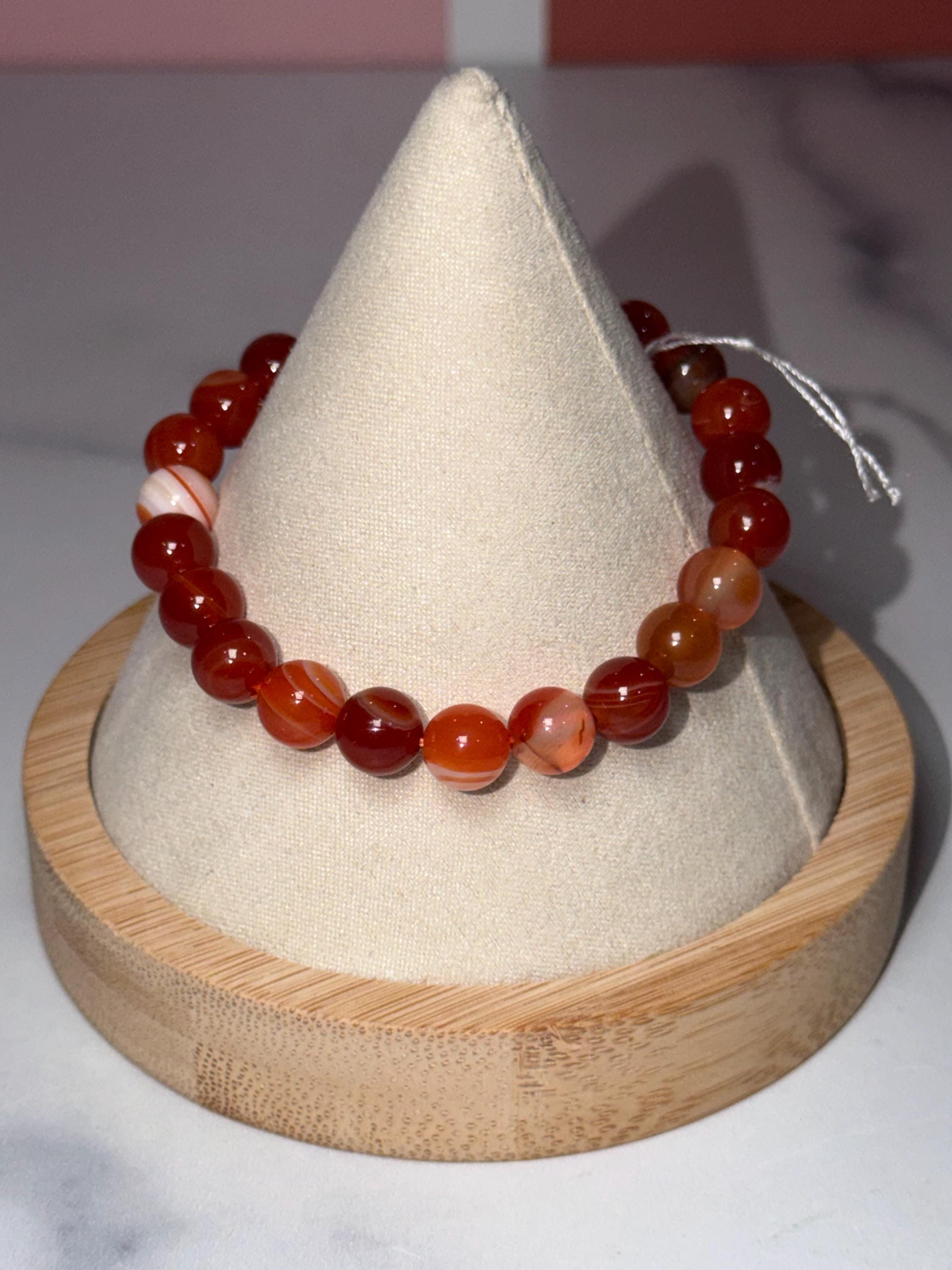 Carnelian Crystal Stretch Beaded Bracelet, Bold Energy, Confidence Jewelry (8.3mm) 3