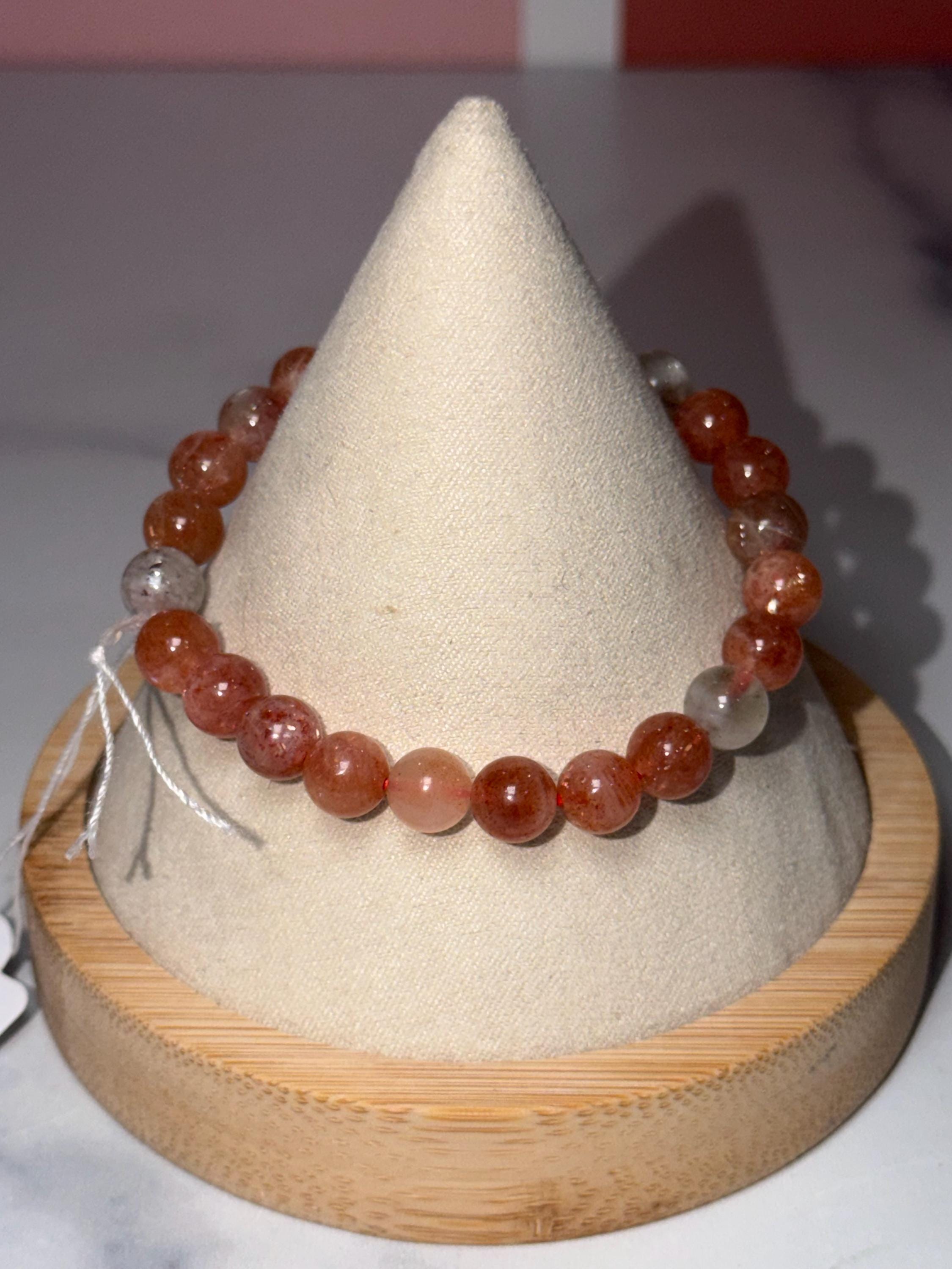 Sunstone & Moonstone Crystal Stretch Beaded Bracelet, Balance Intuition Vitality Gemstone Jewelry (8mm) 4