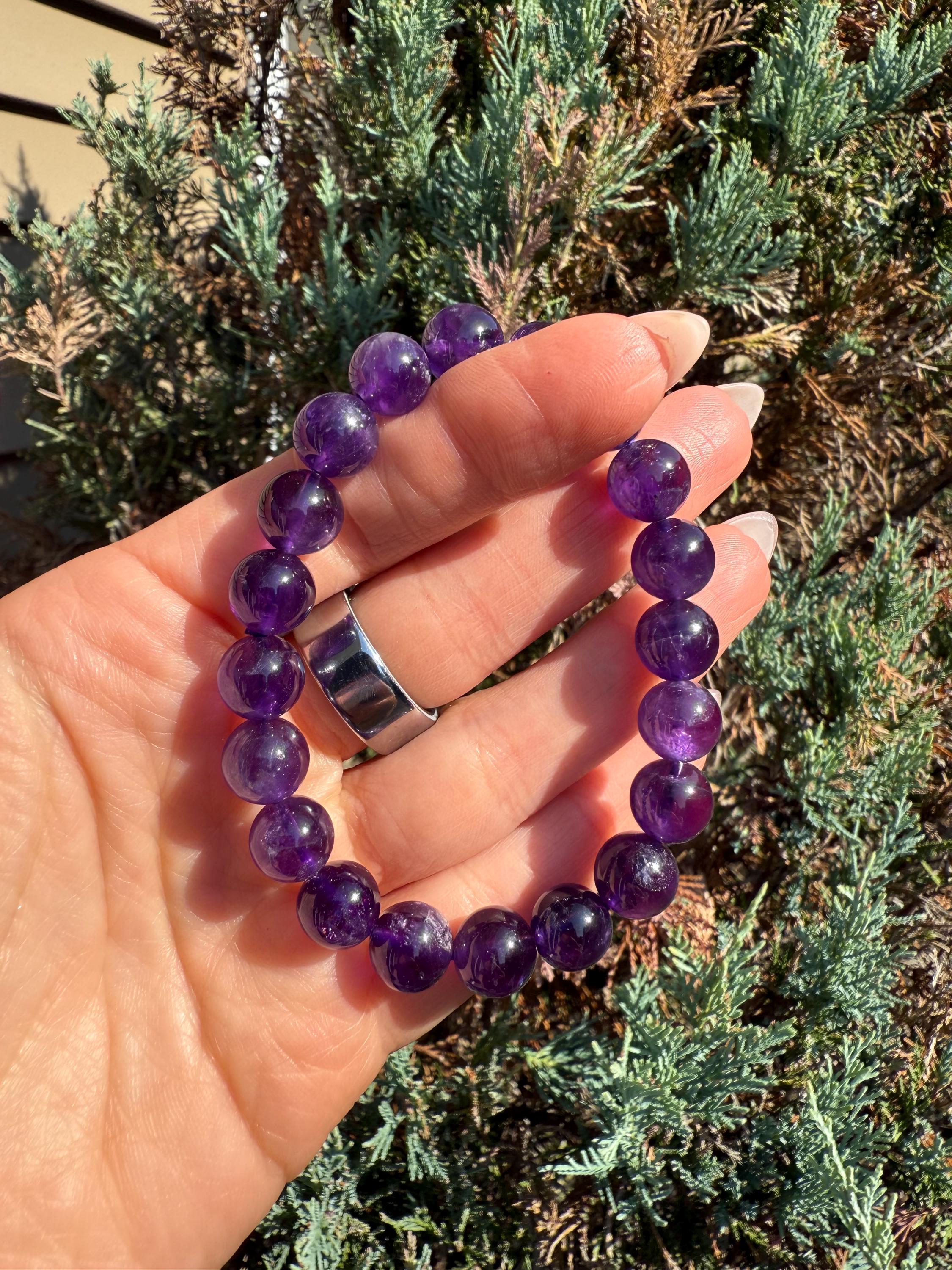 Natural Purple Amethyst 10mm Crystal Stretch Bracelet, Crown Chakra Meditation Jewelry 4